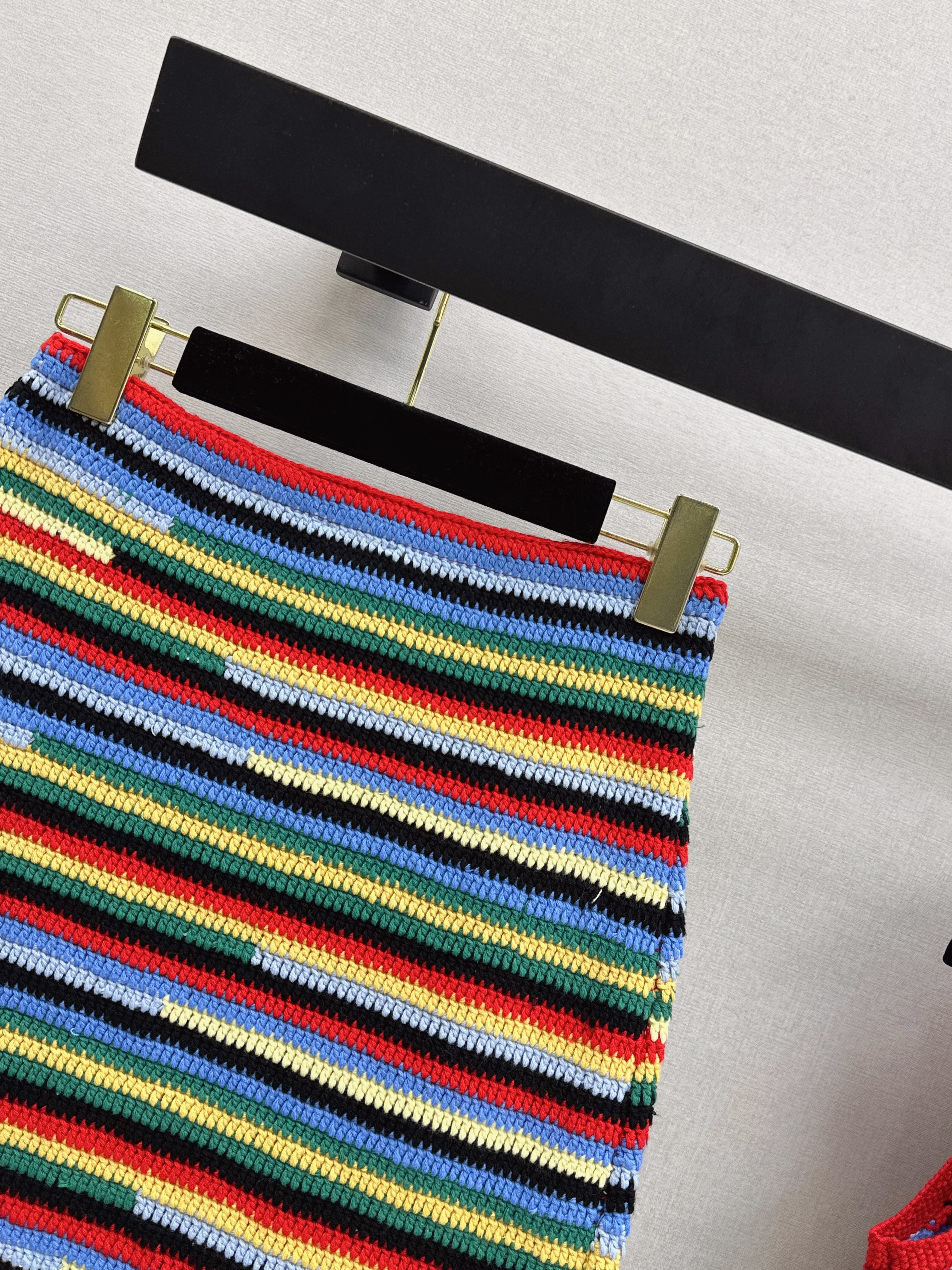 Chan 26SS Striped Crochet Knit skirt
