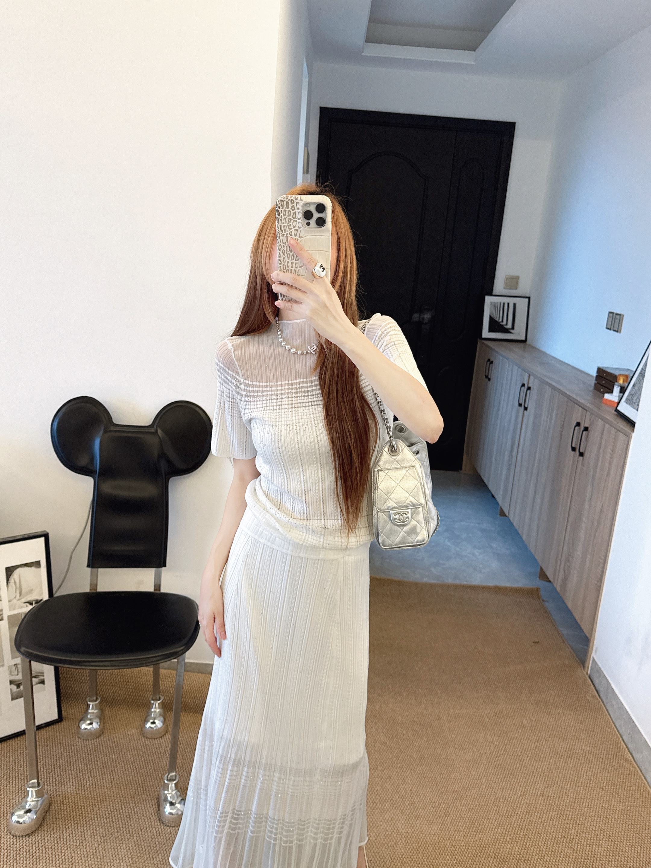 Chan 26ss omber knit top skirt set