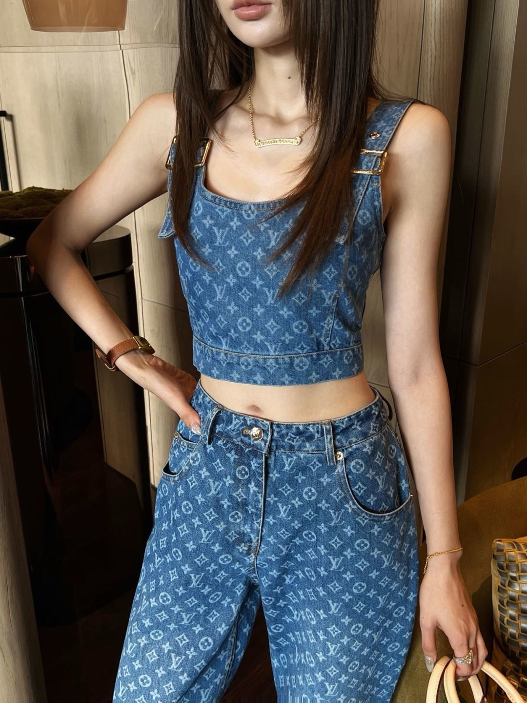 Loui 26ss denim tube top vest