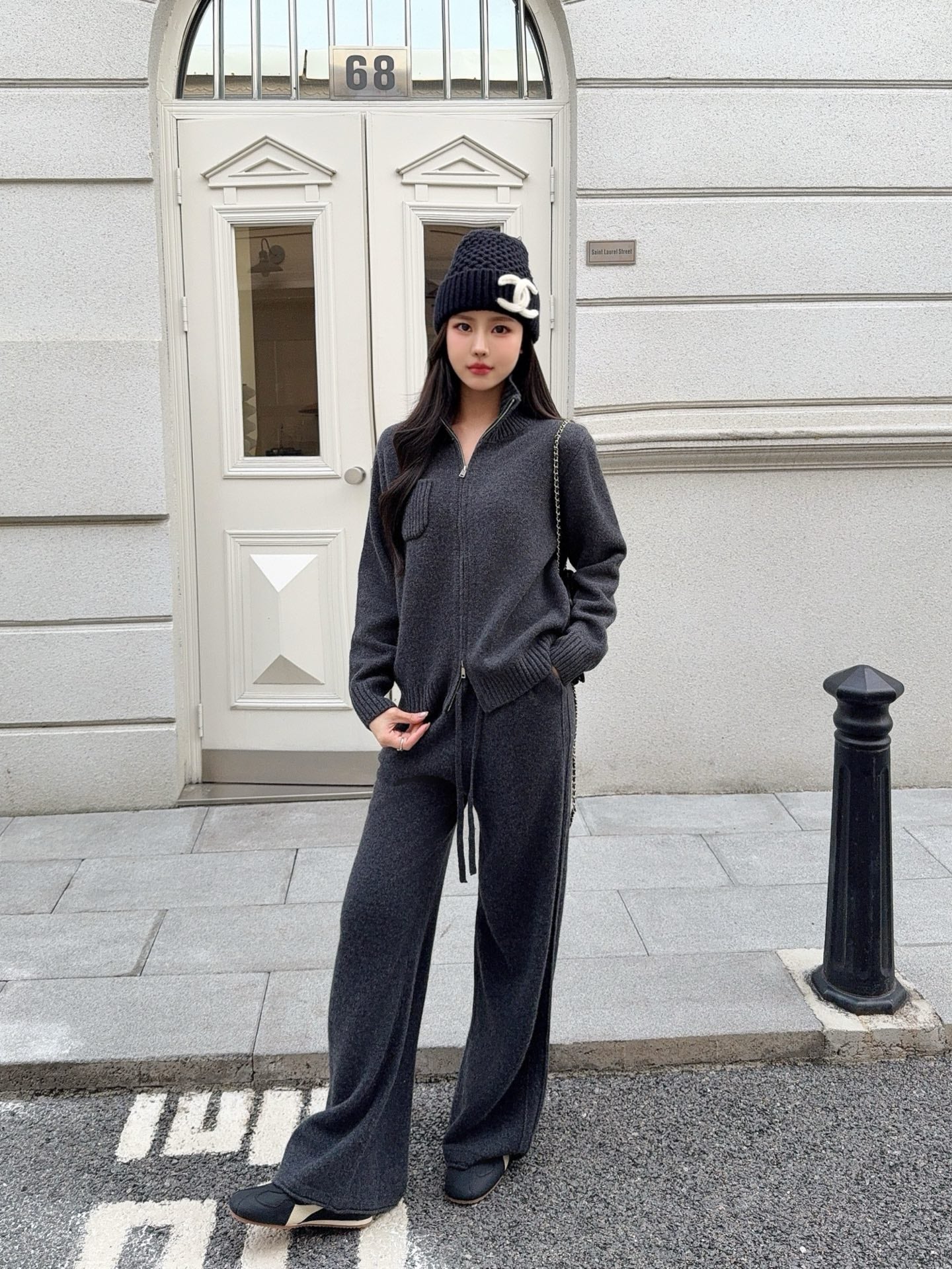 Brun 25fw zipper sweater+straight pant outfit sets