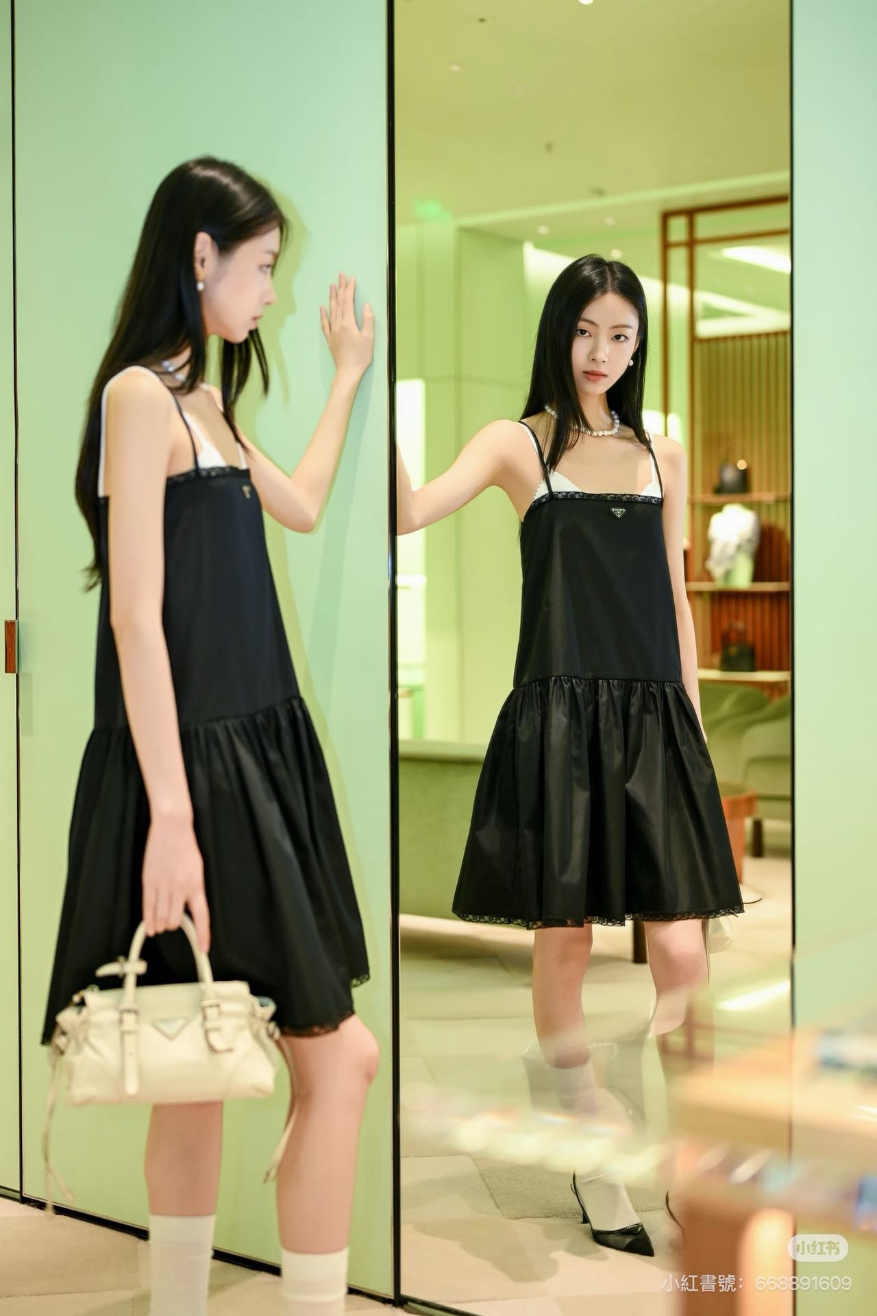Pra 26ss lace trim slip dress