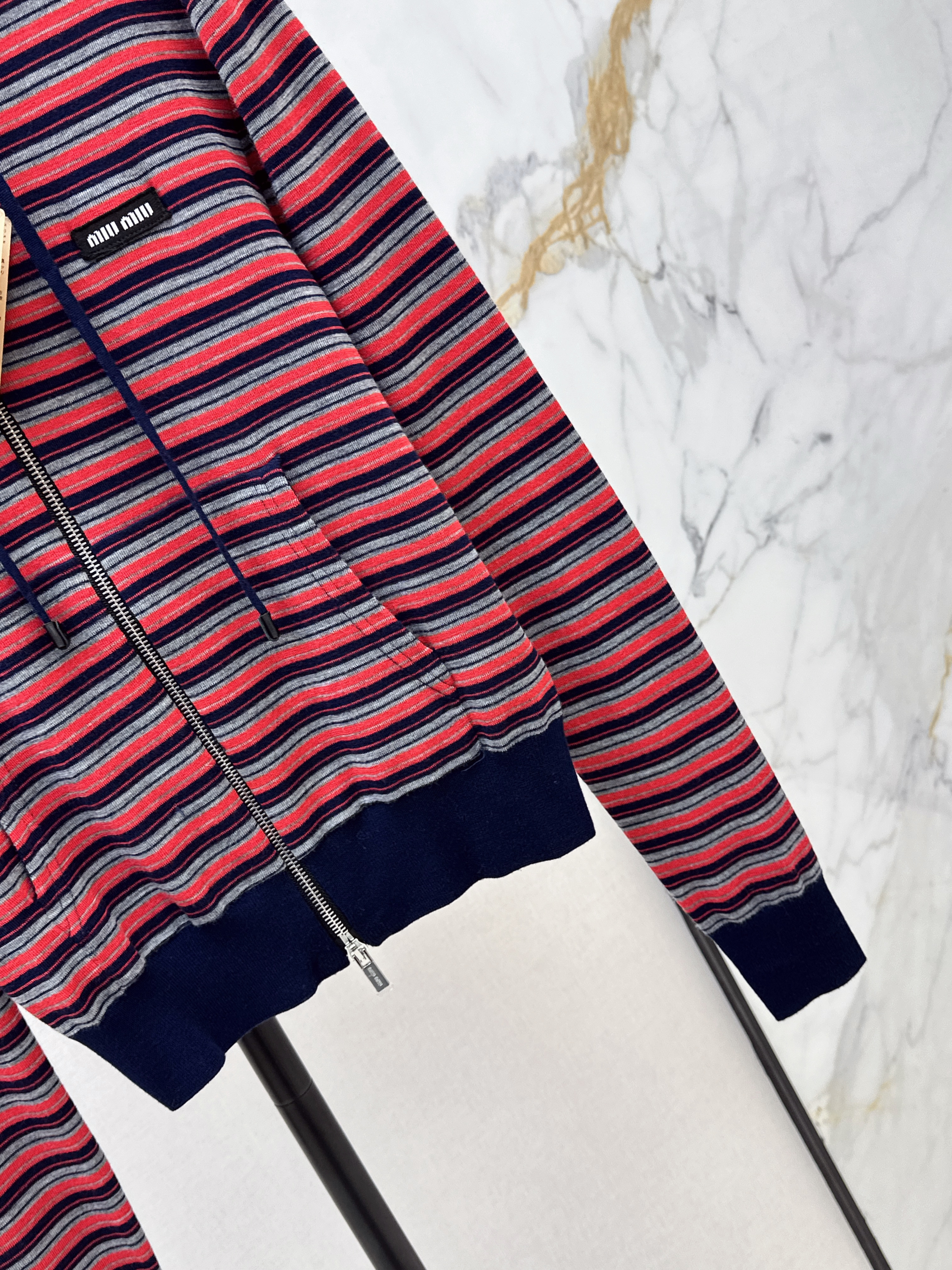 Miu 26ss stripe hooded cardigan