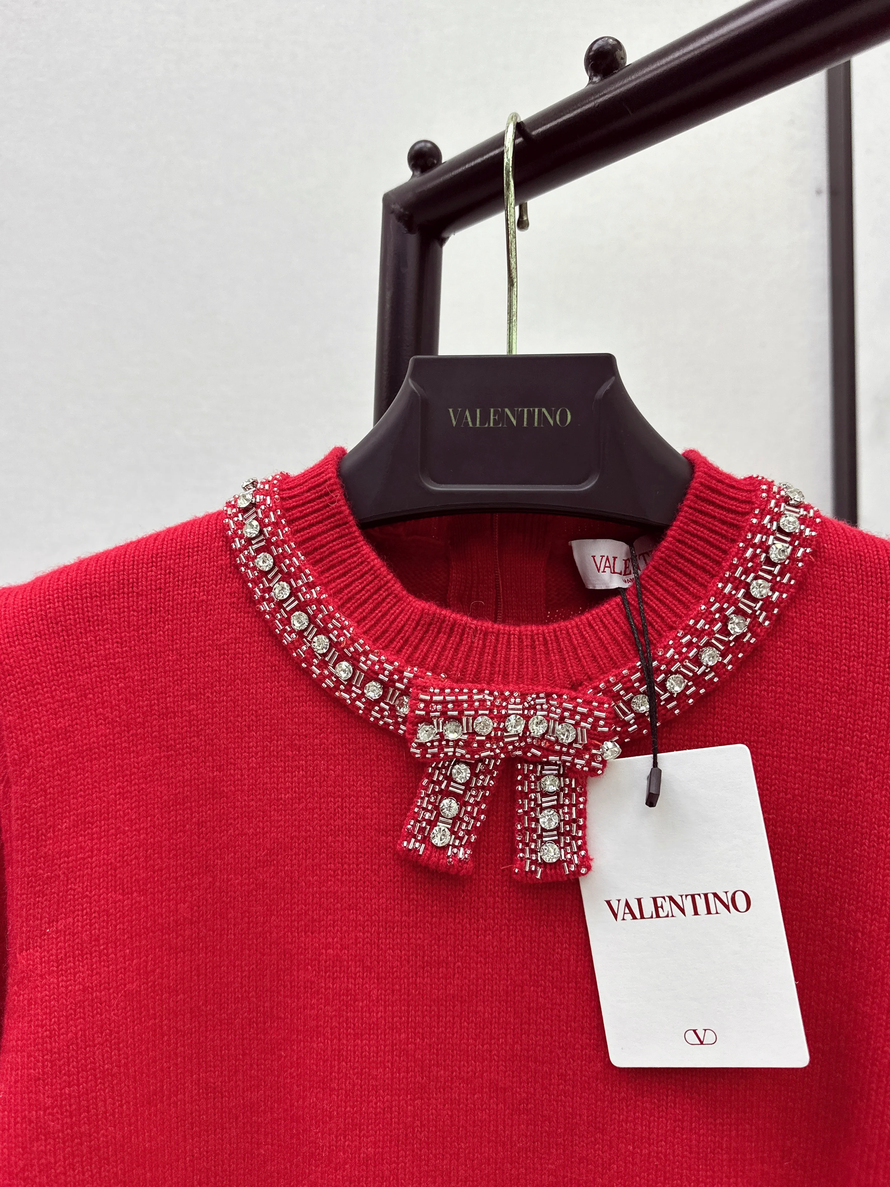Valen 26ss bow rhinestone sweater