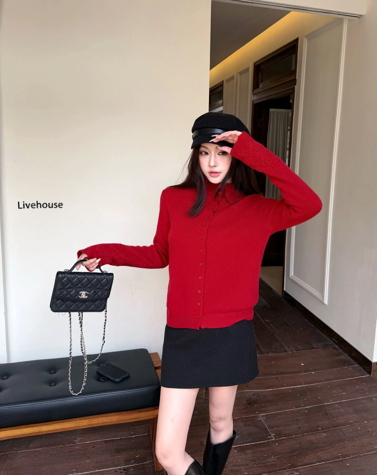 Chol 26ss high neck cardigan