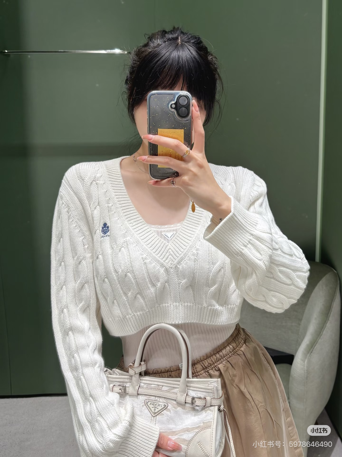 Pra 26ss cable knit cropped sweater