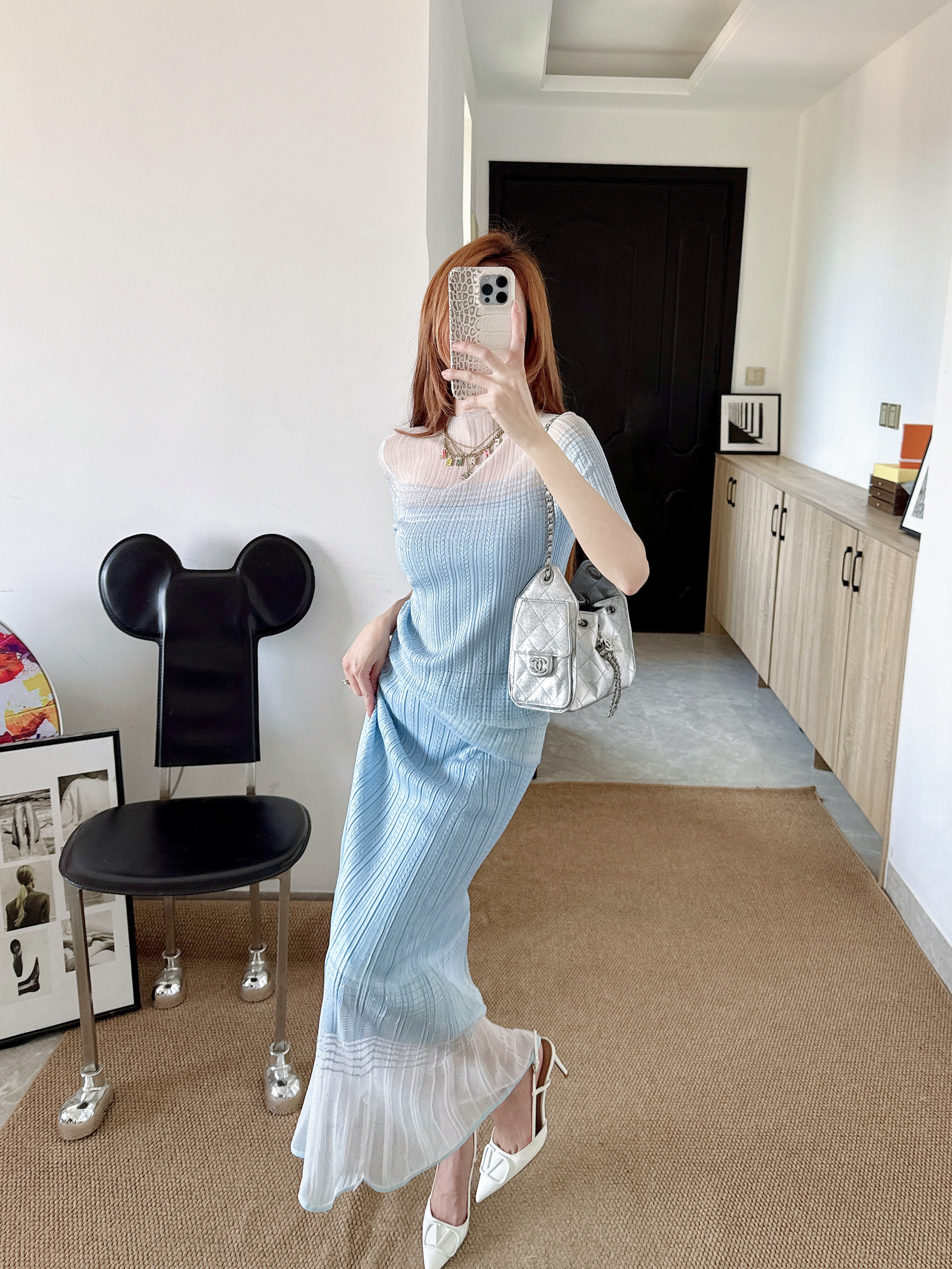 Chan 26ss omber knit top skirt set