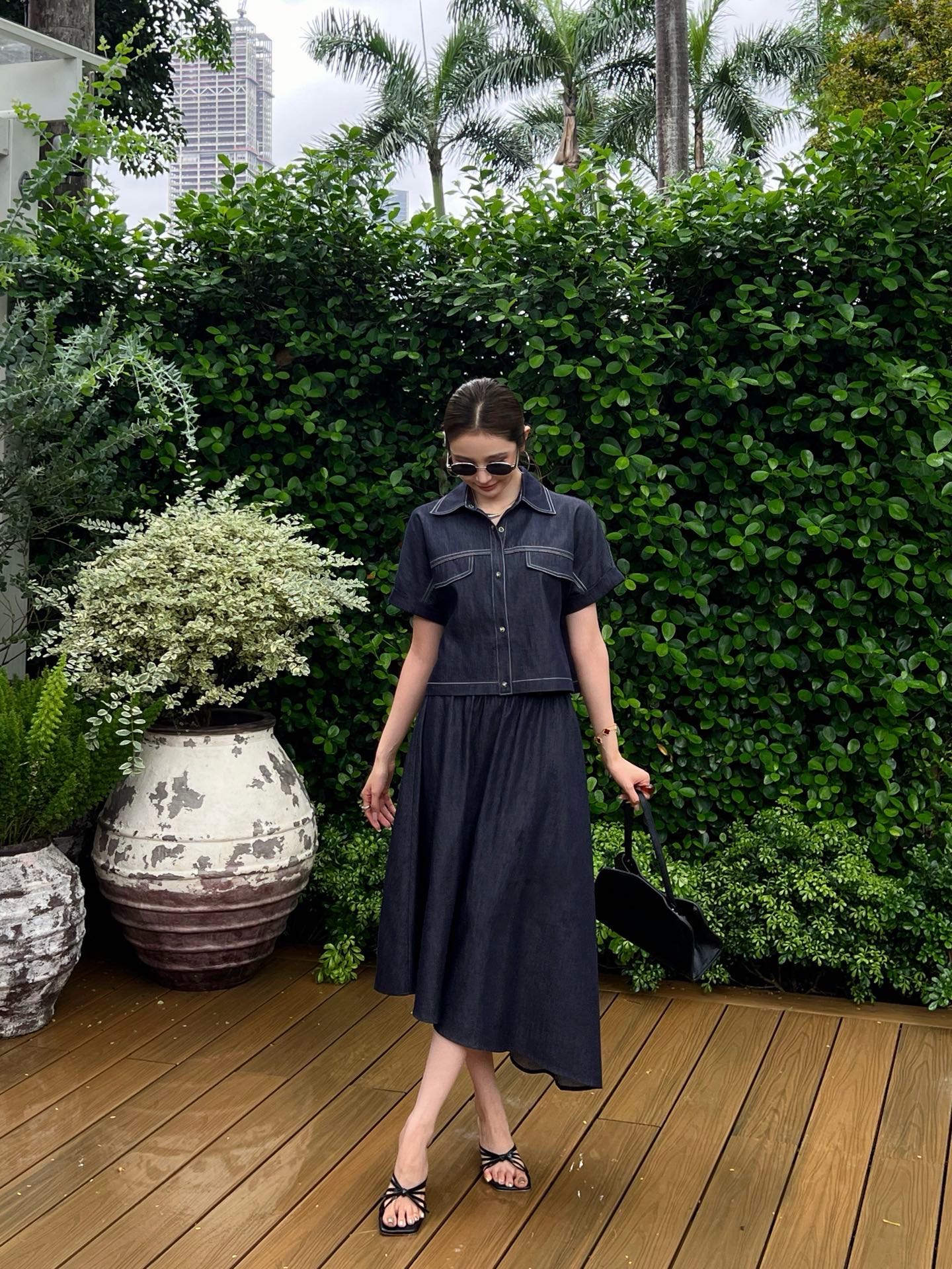 Brun 26ss denim shirt skirt set