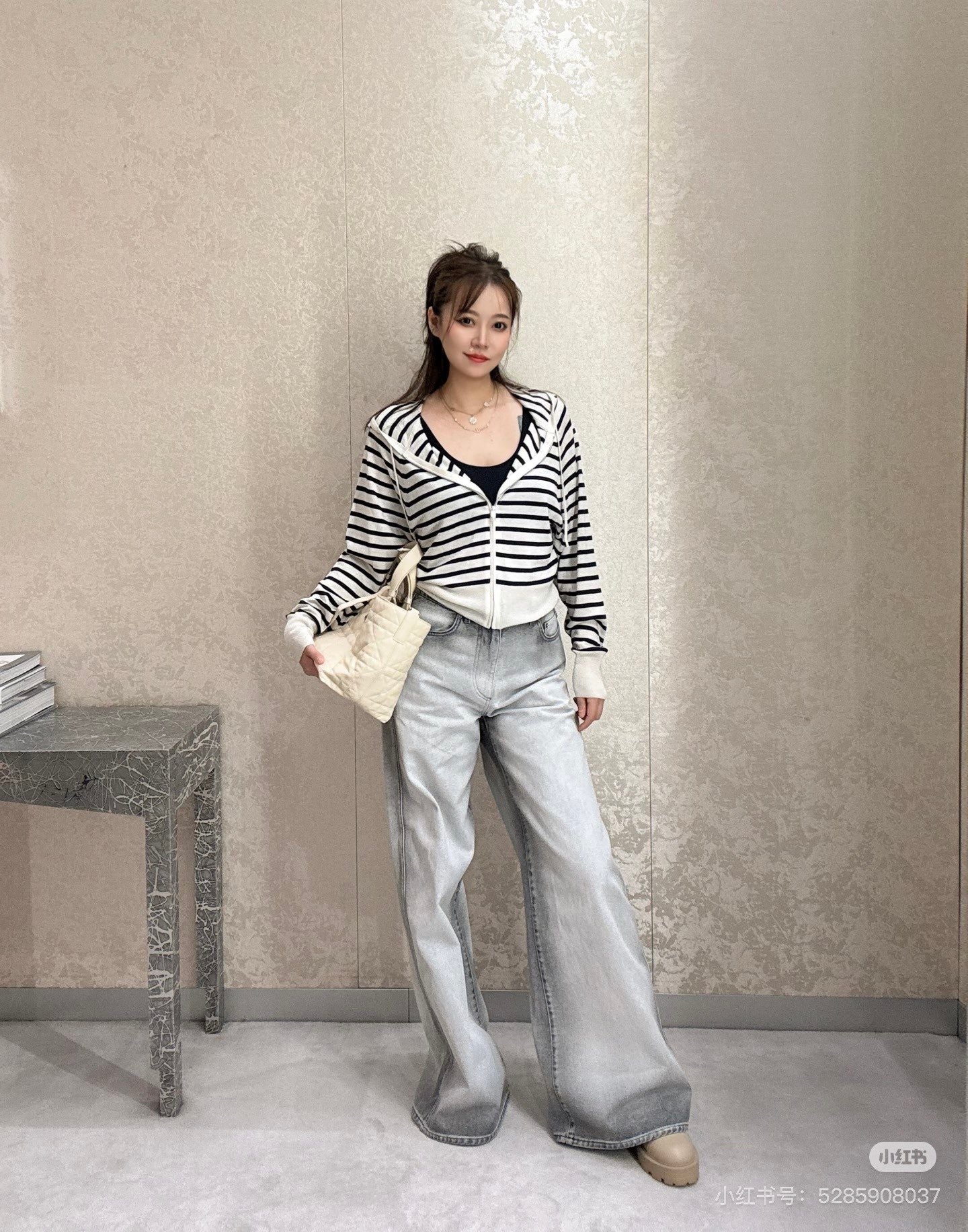 CD 26ss stripe hooded knit cardigan