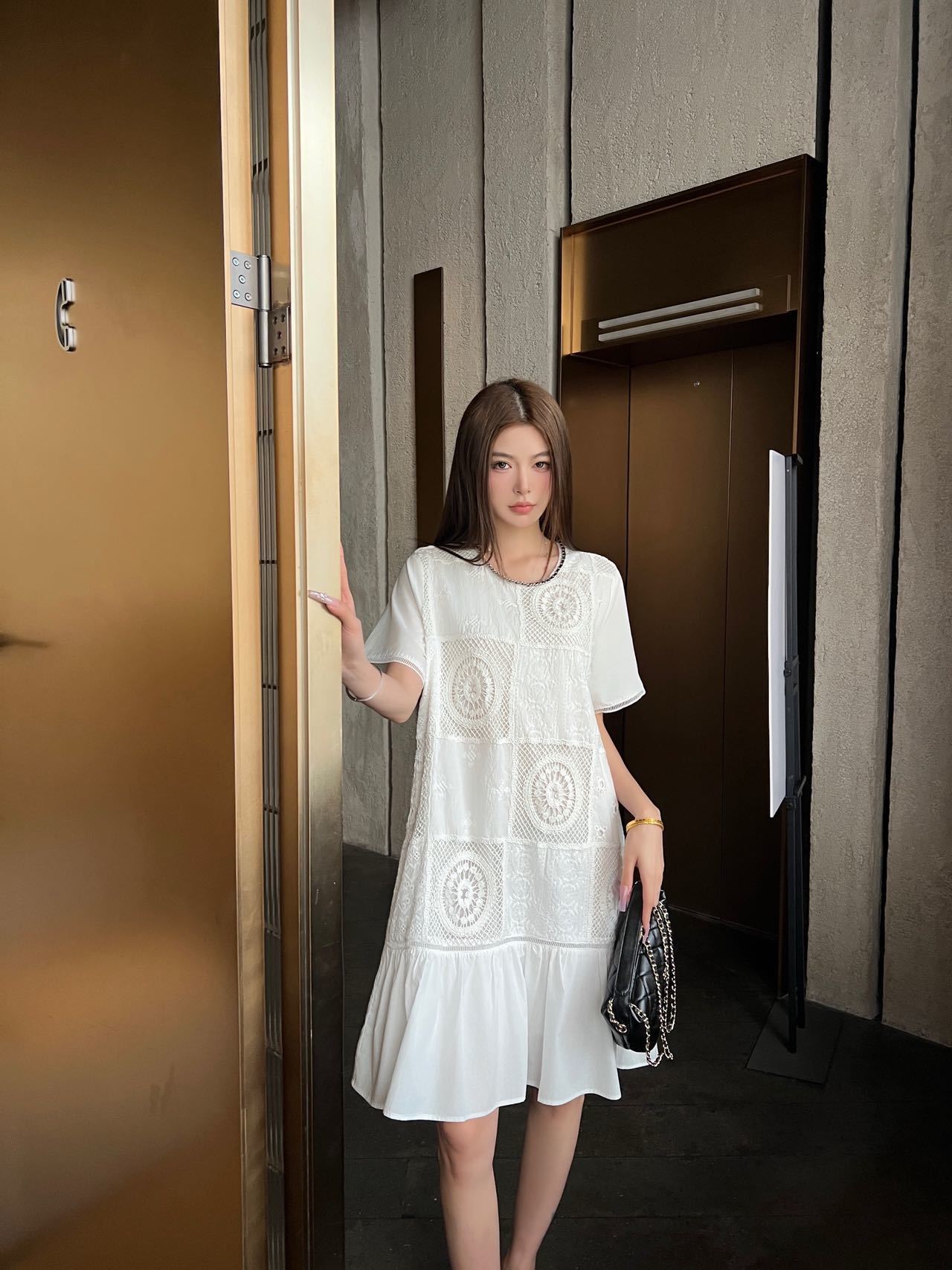 Chan 26ss hollow crochet dress