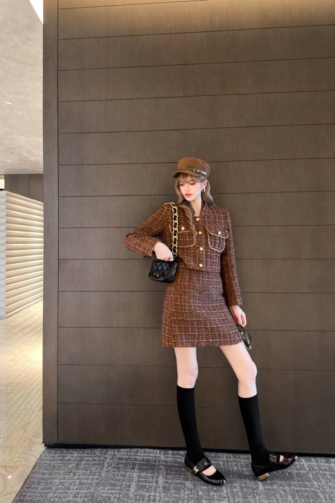 Chan 26ss woven jacket skirts sets