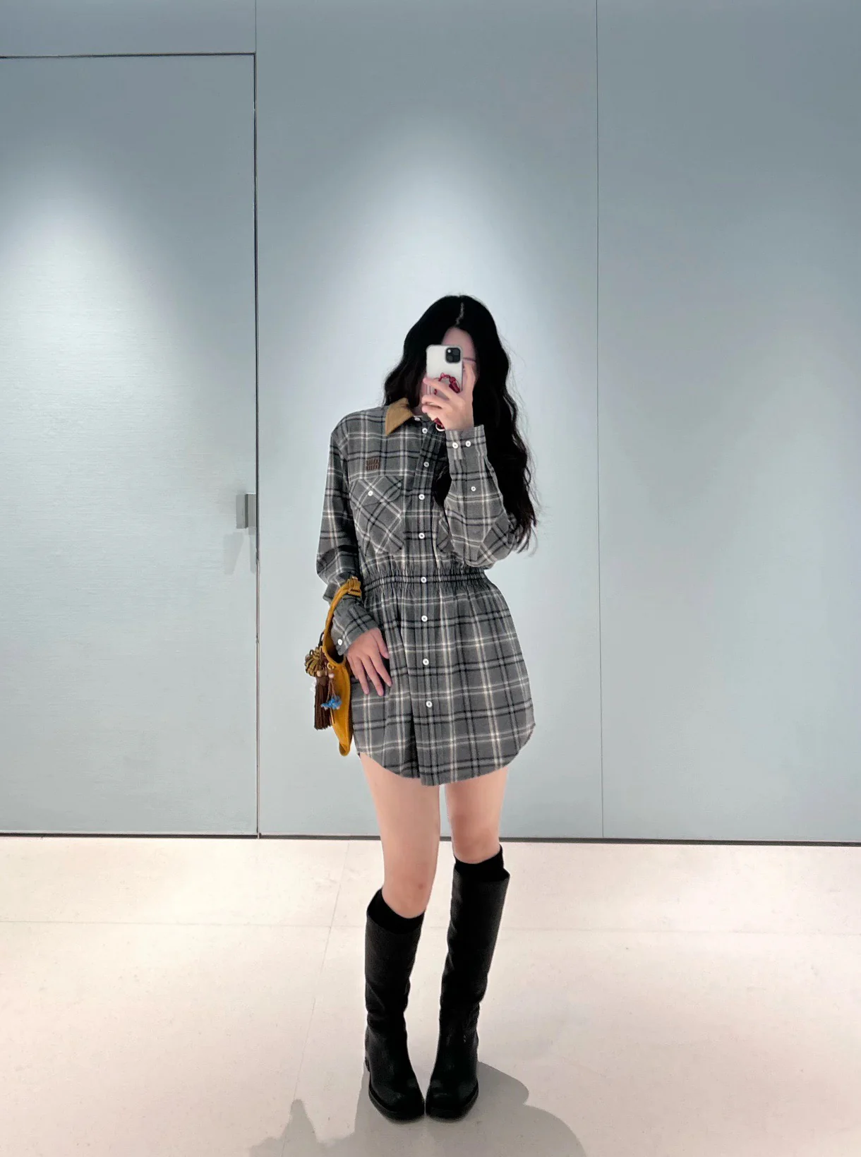 Miu 25fw plaid shirt dress