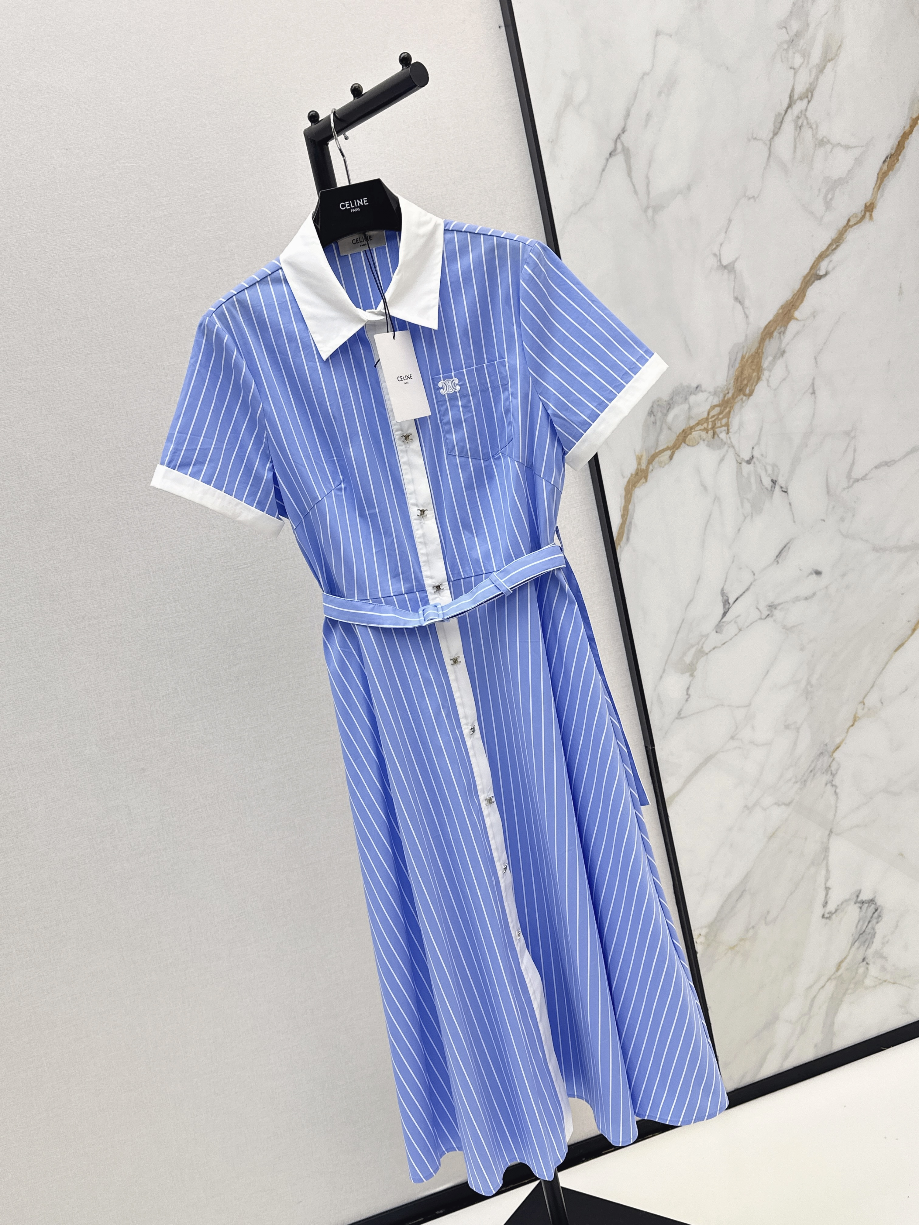 Celi 26SS Striped Belted Shirt Dress