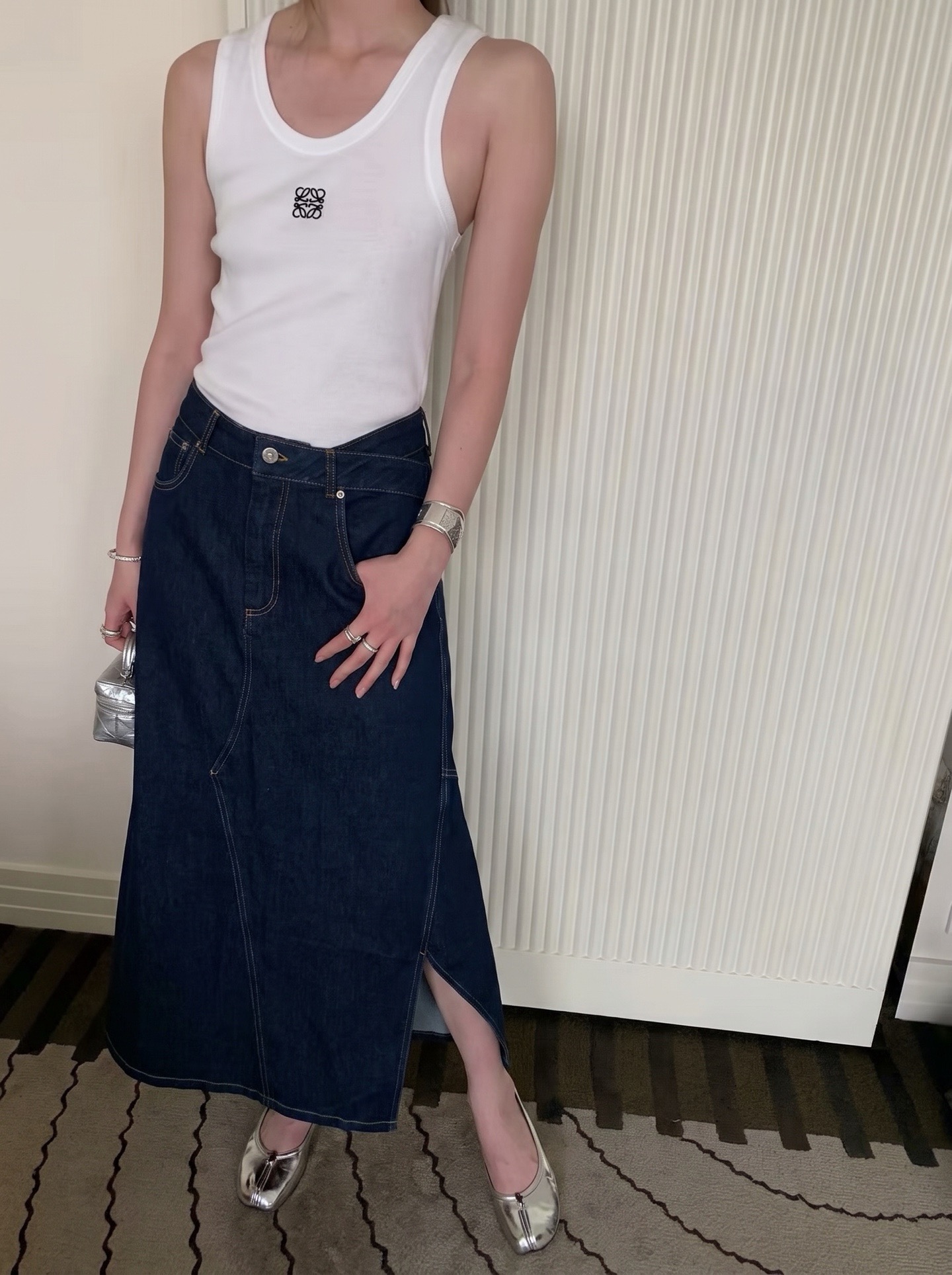 Loe 26ss asymmetrical denim skirt