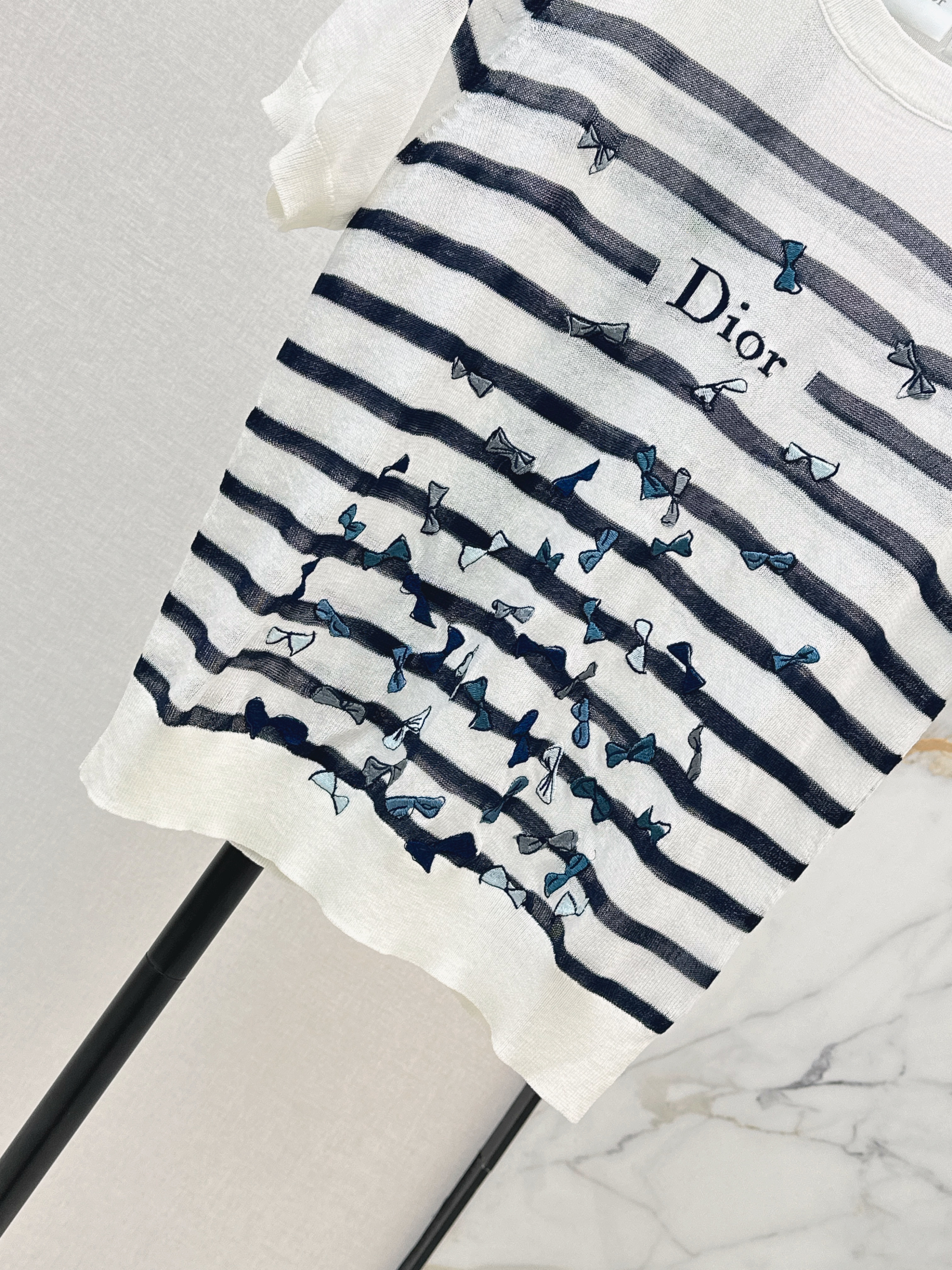 CD 26ss bow embroidery stripe top
