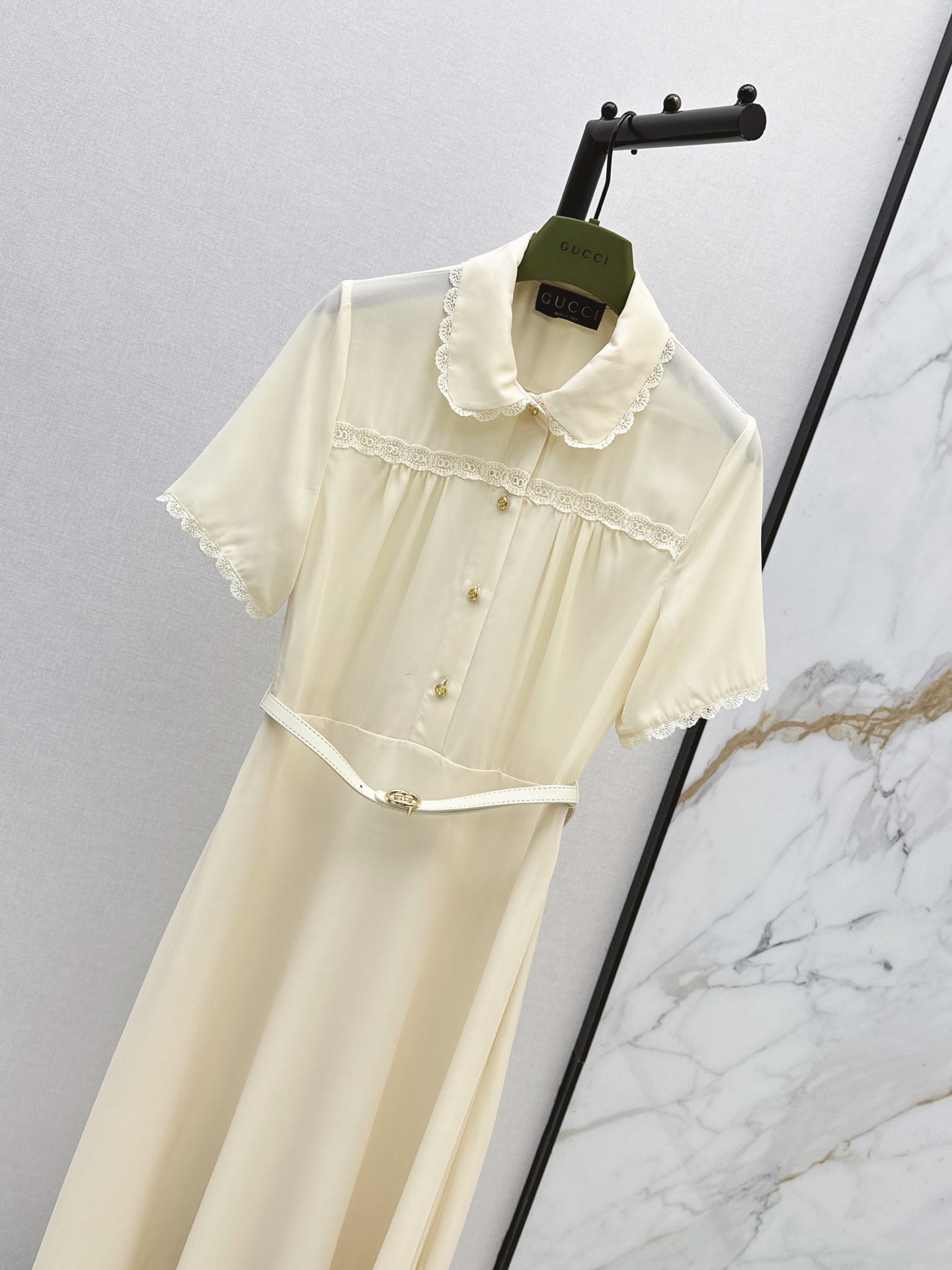 Guc 26ss lace trim dress