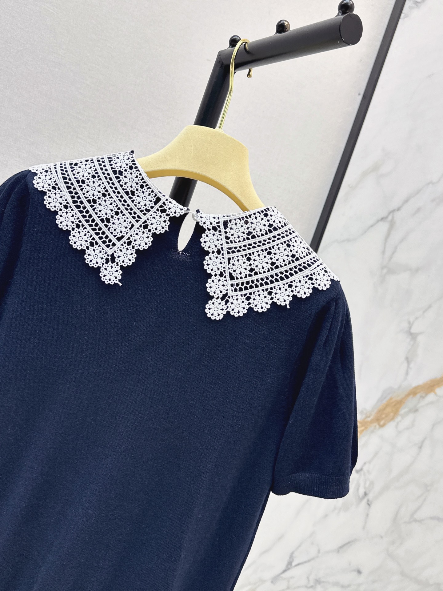 Miu 26ss 2in 1 lace trim knitwear