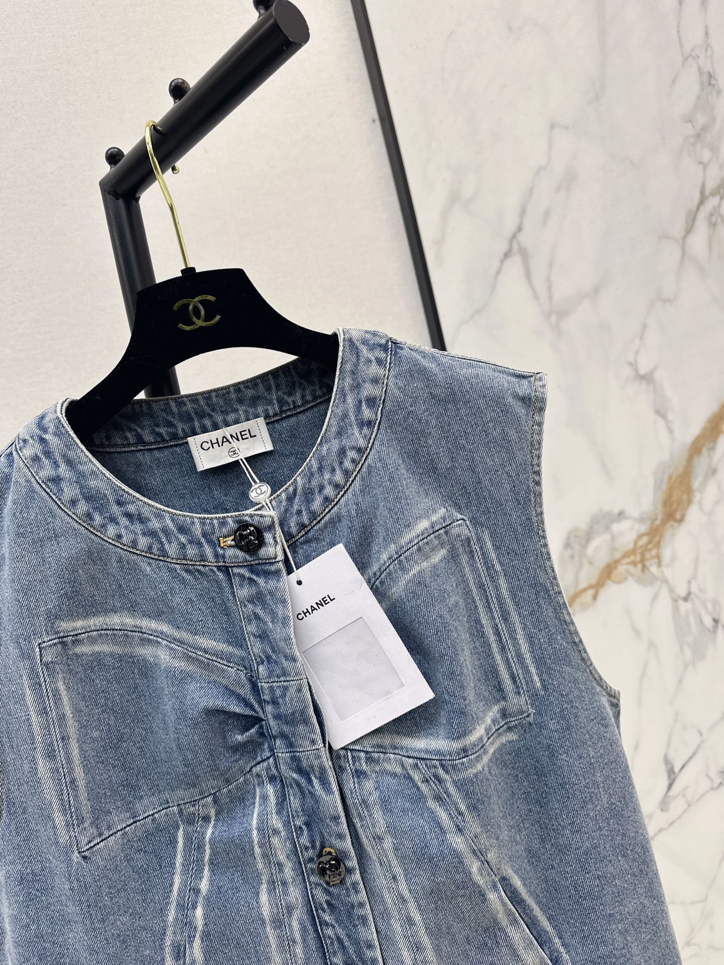 Chan 25fw bow print denim vest