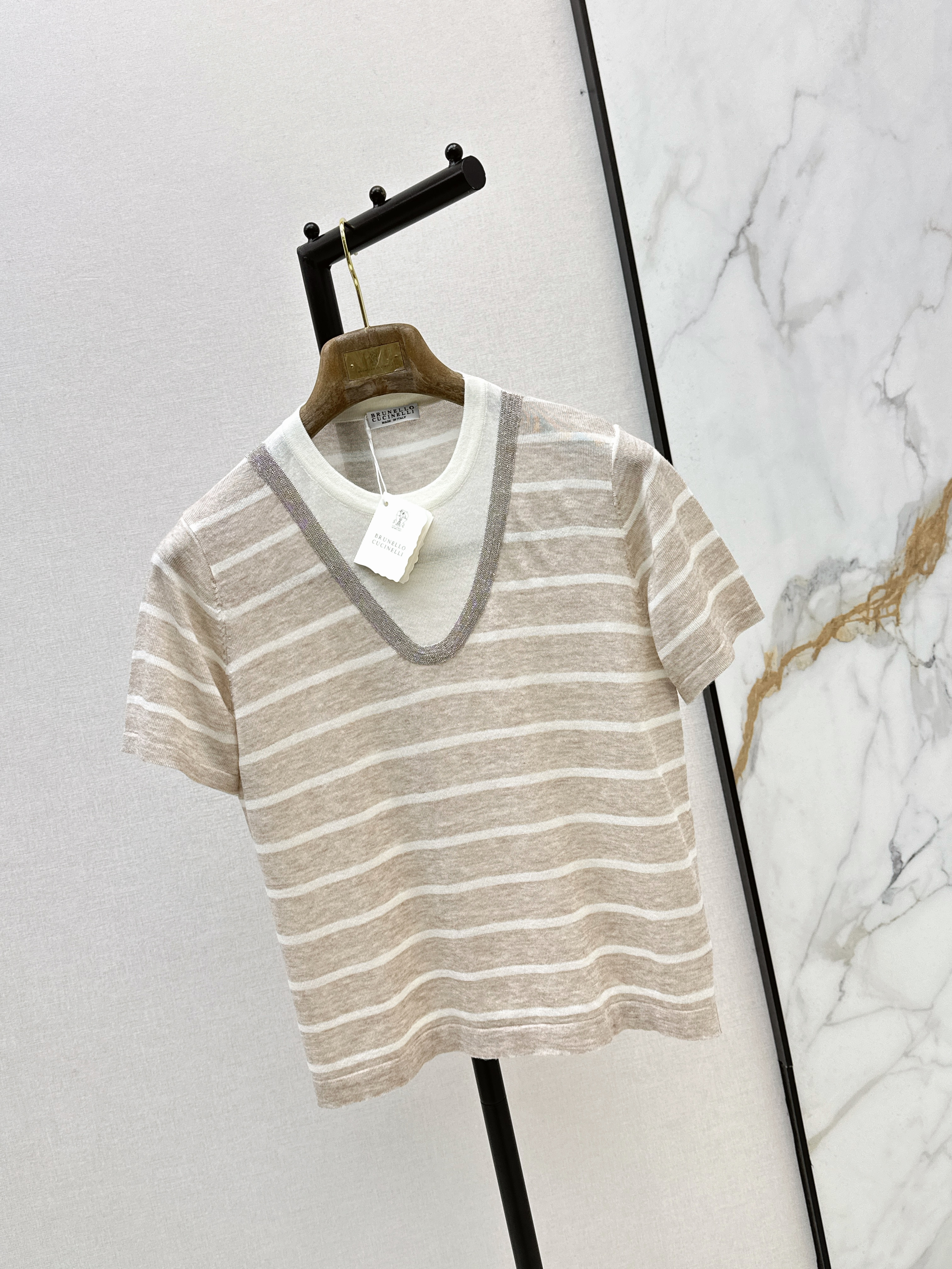Brune 26SS Beige Striped Knit Top