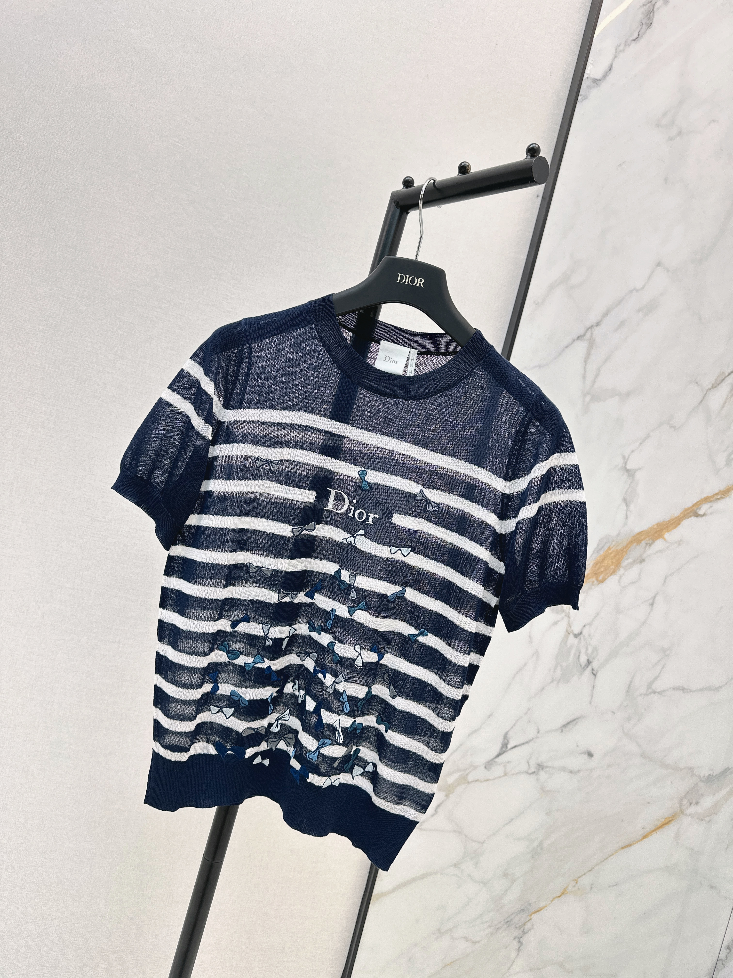 CD 26ss bow embroidery stripe top