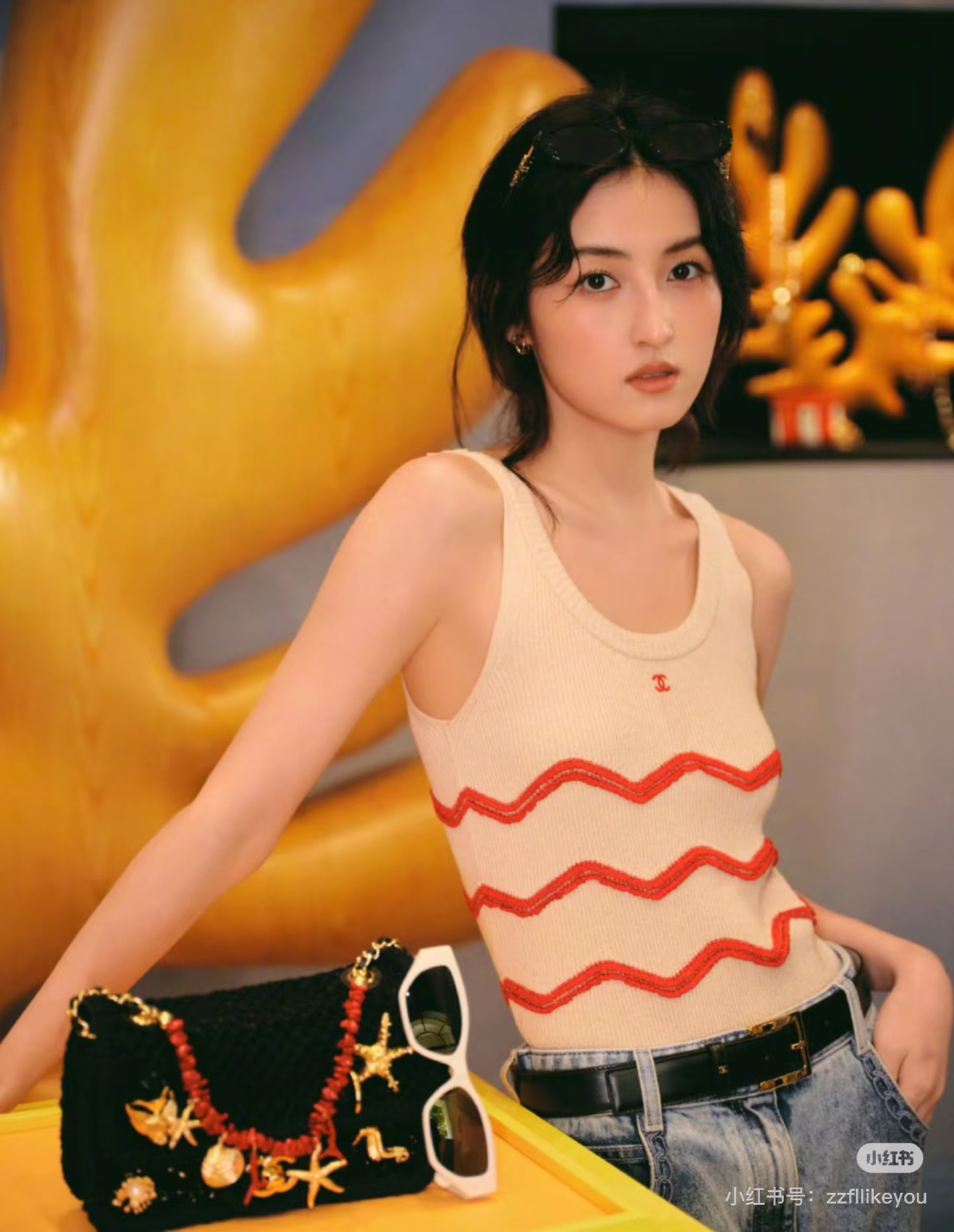 Chan 26ss stripe knit vest