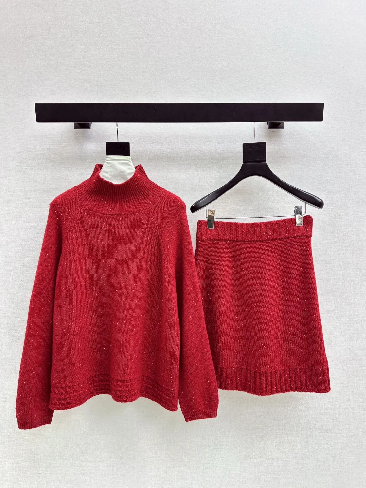 Brun 26ss knit high neck sweater+skirt outfit set