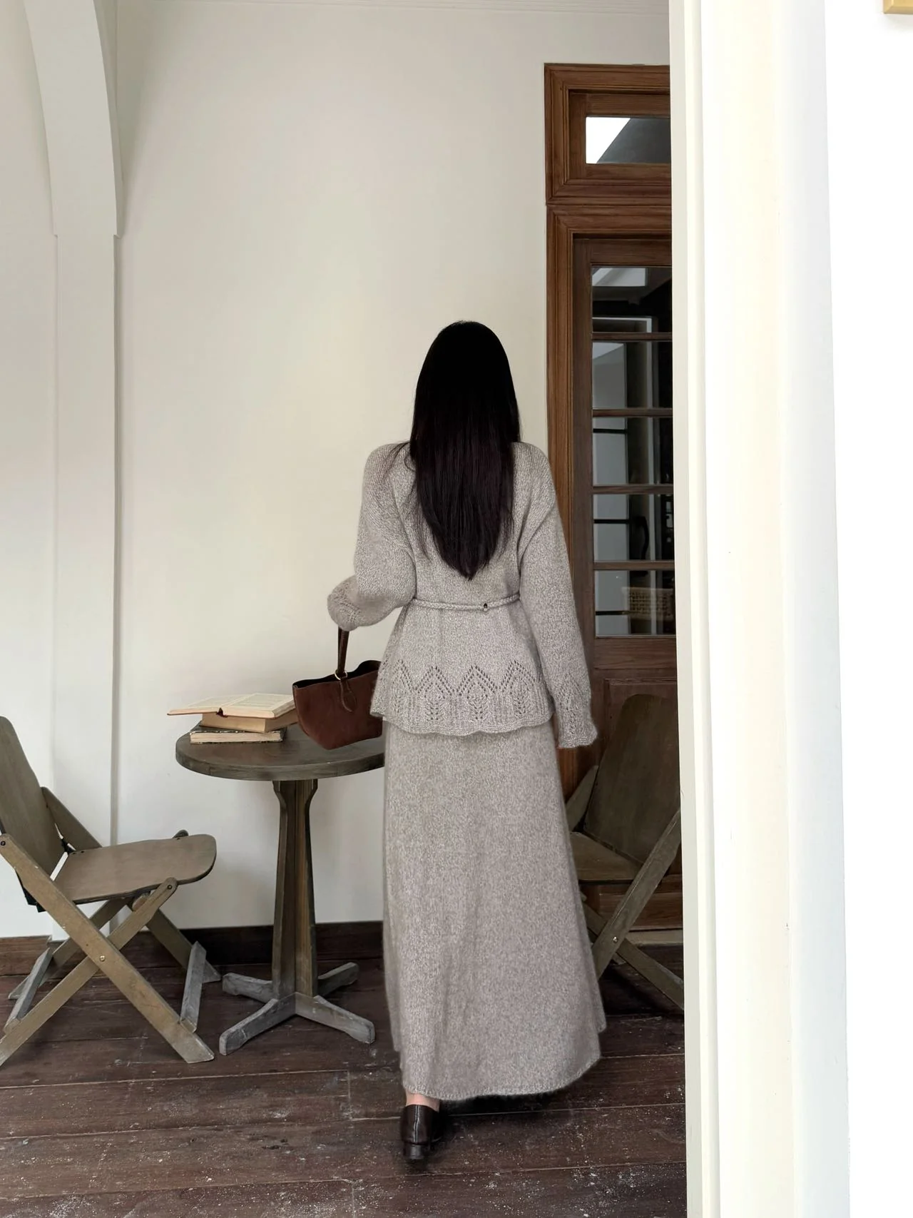 Brun 25fw knit high neck sweater+skirts outfit set