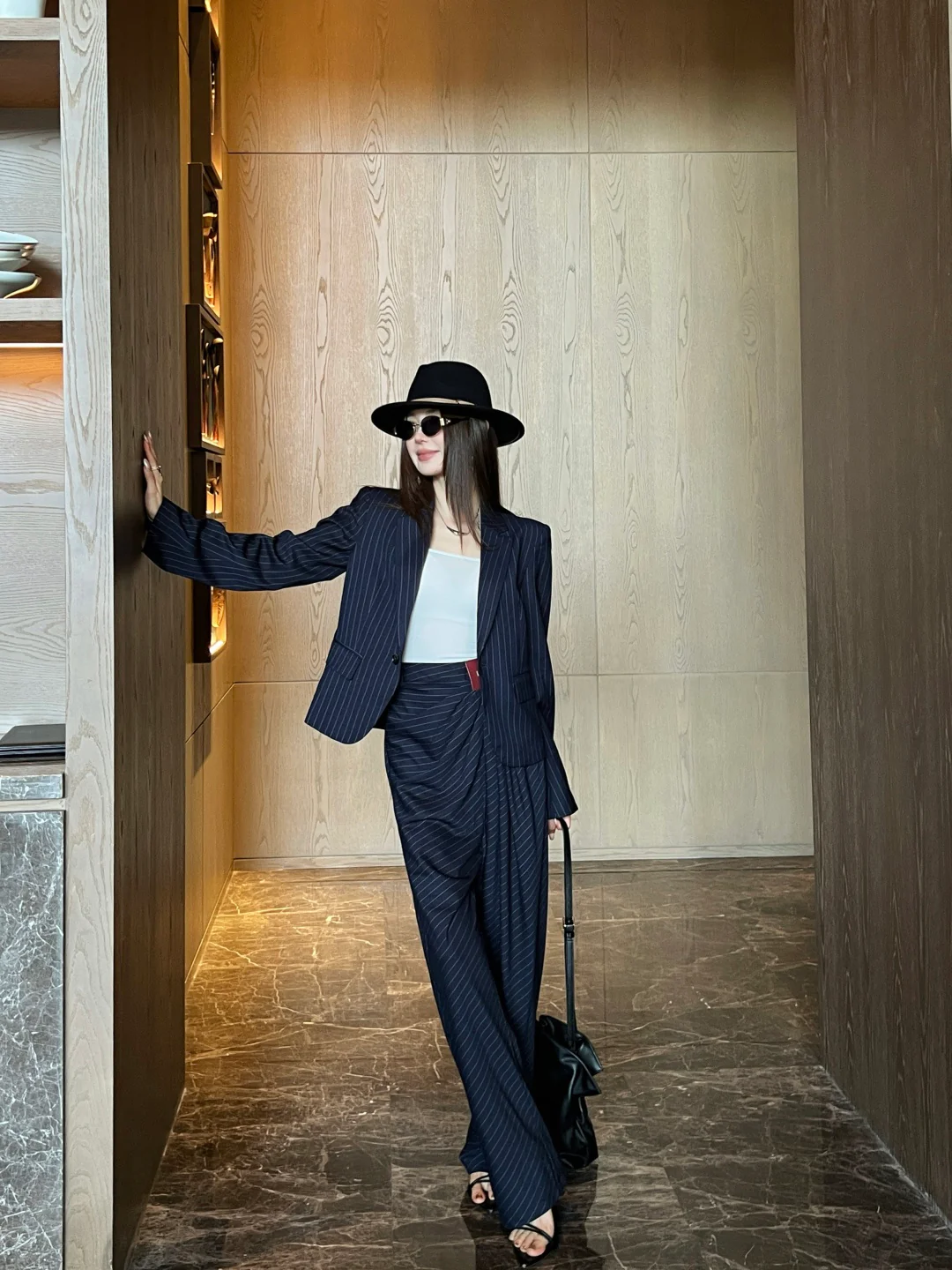 Loe 26ss folds high-waist pants suits