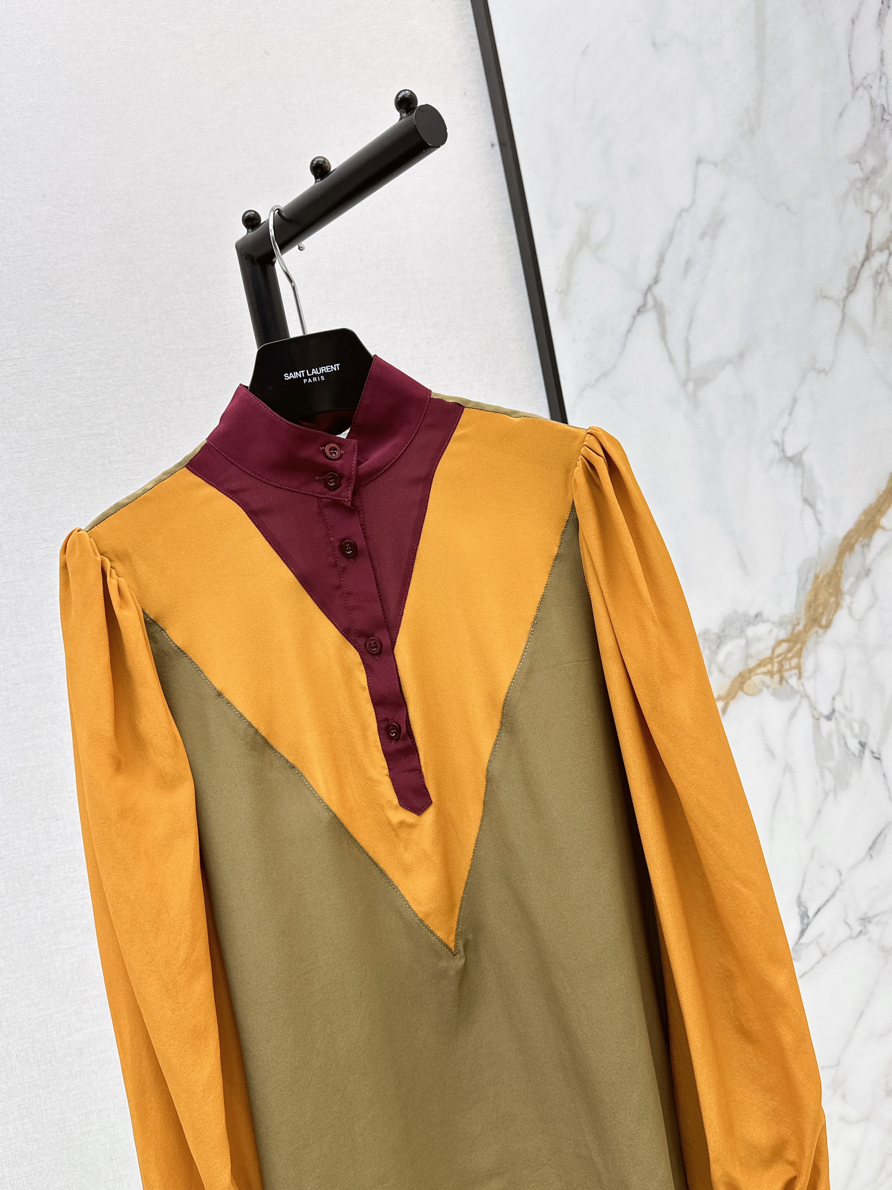 Saint 26ss coloblock silk shirt