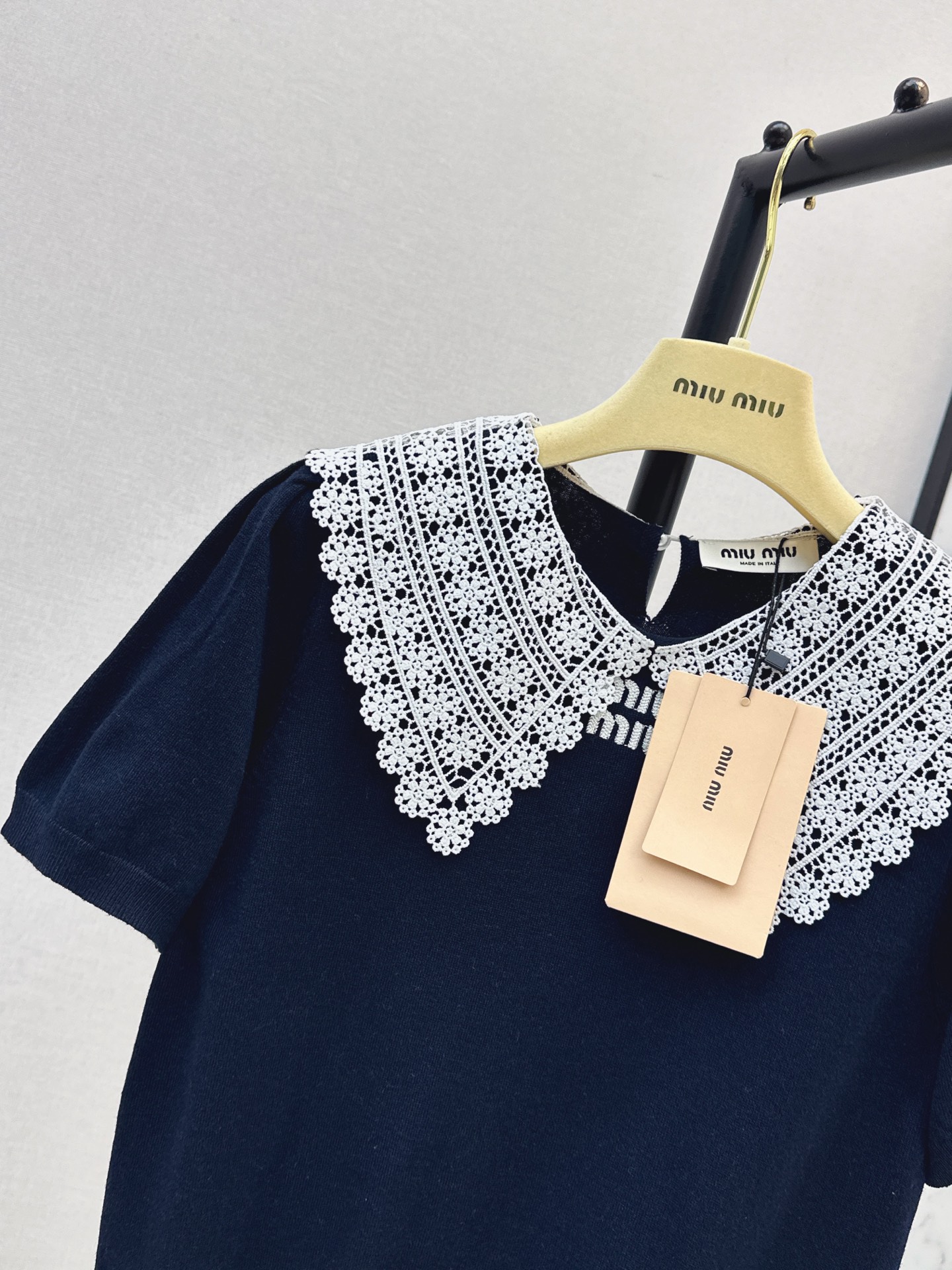 Miu 26ss 2in 1 lace trim knitwear