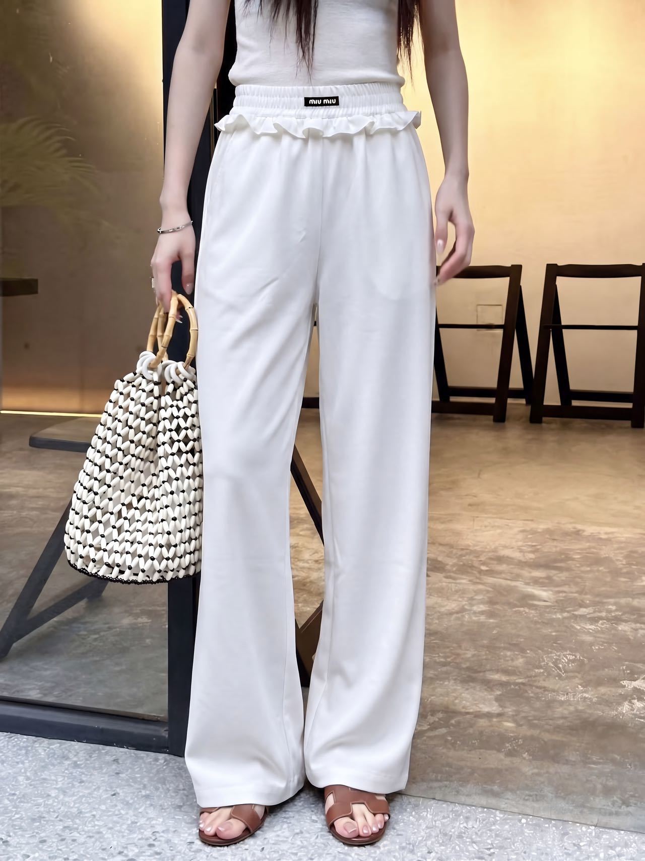 Miu 26SS Elastic-Waist Wide-Leg Pants