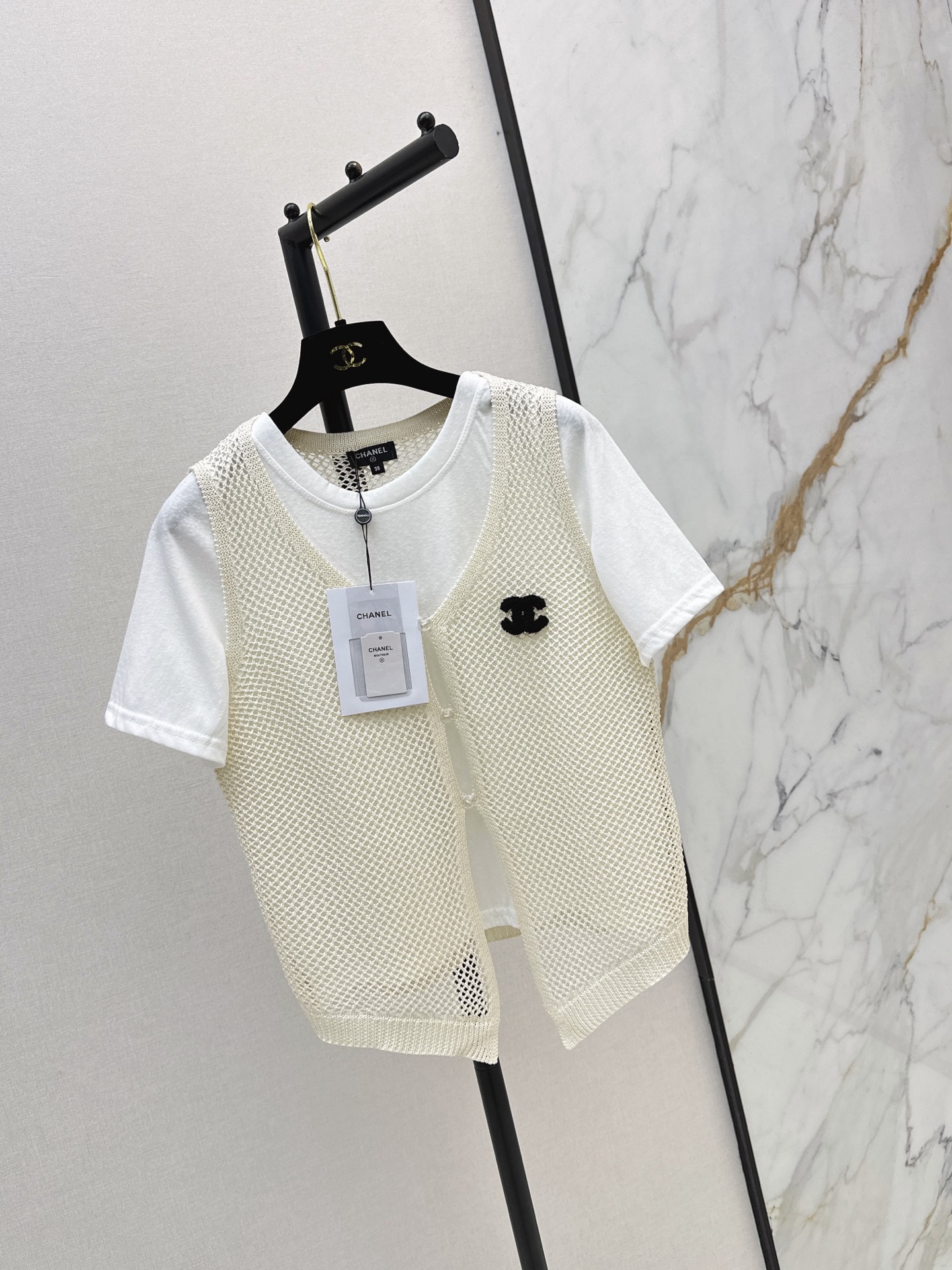 Chan 26ss hollow knit waistcoat
