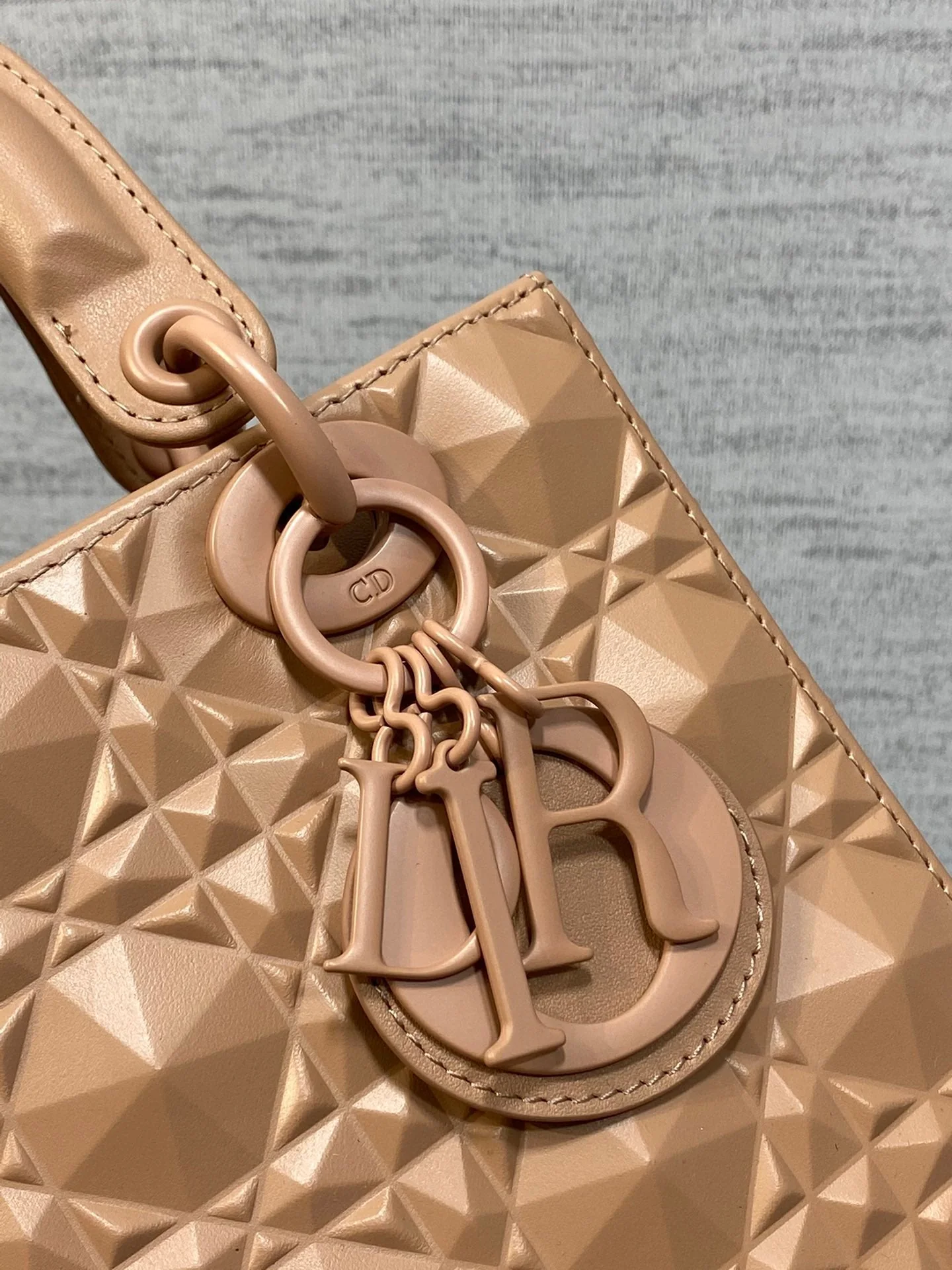 DO Mini Lady Bag  Matte Pink Diamond Pattern Calfskin