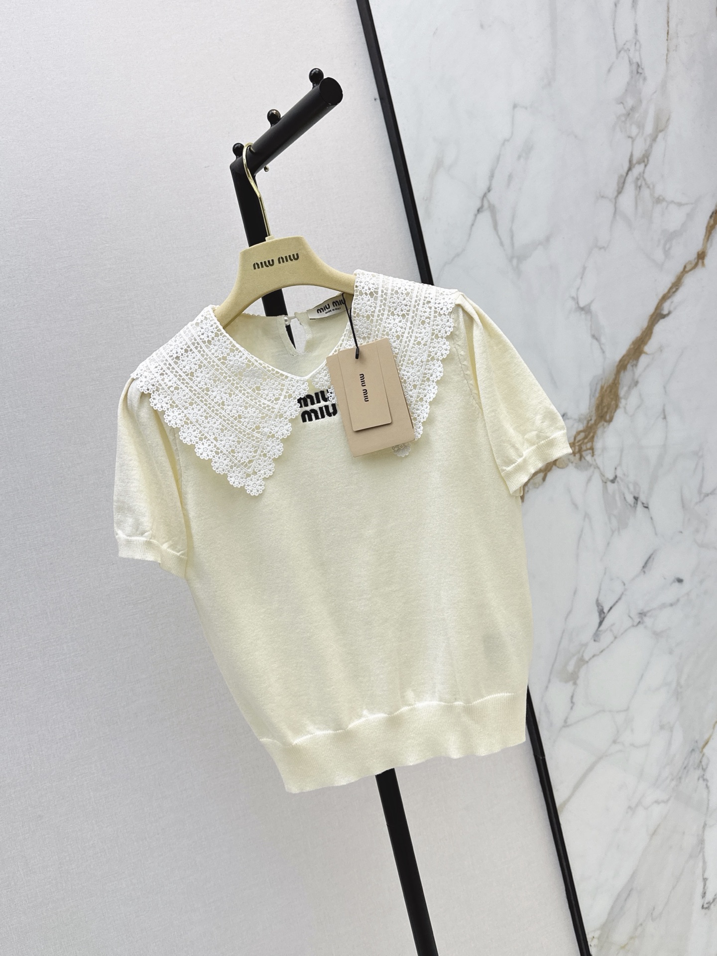 Miu 26ss 2in 1 lace trim knitwear