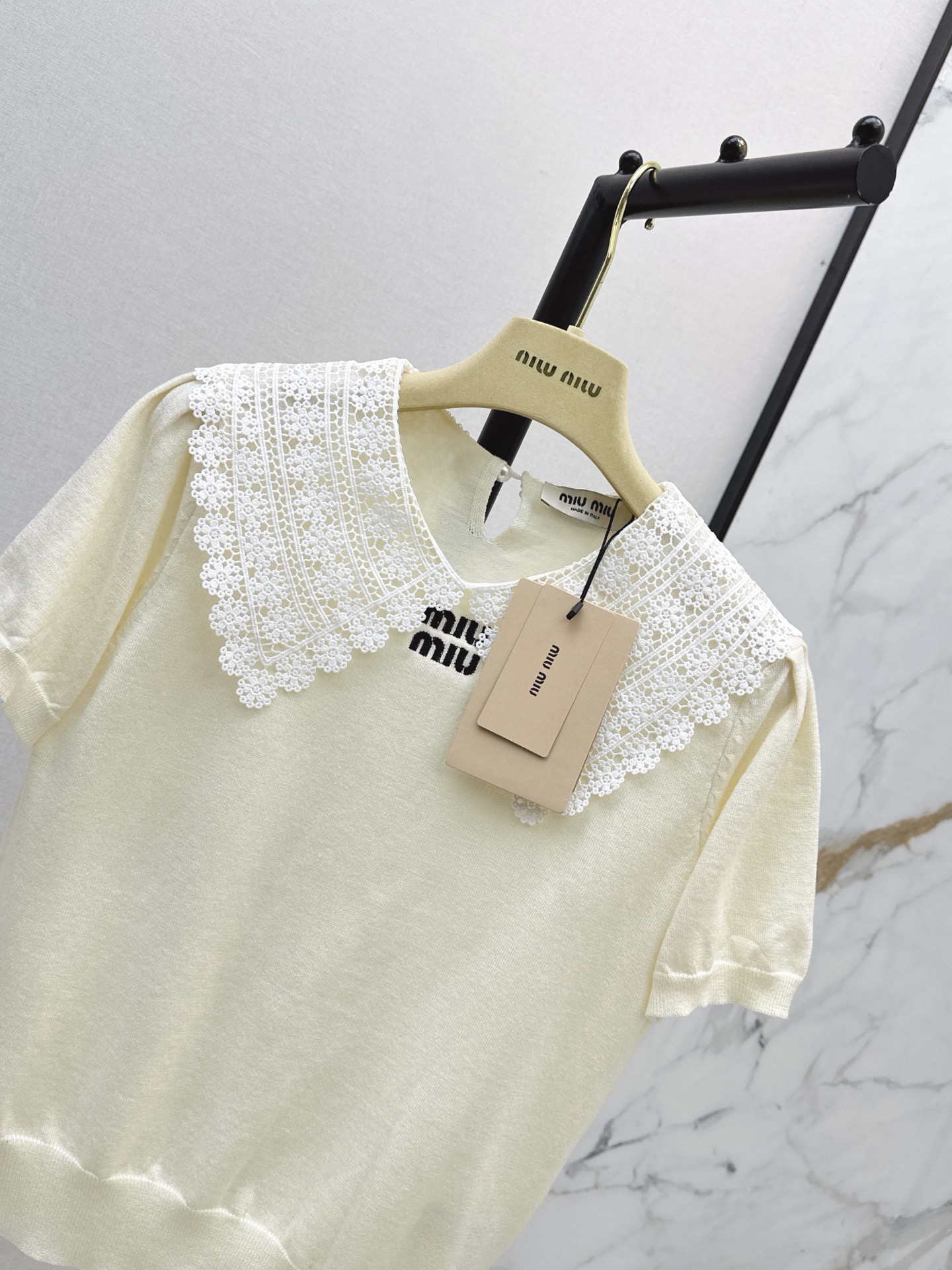 Miu 26ss 2in 1 lace trim knitwear