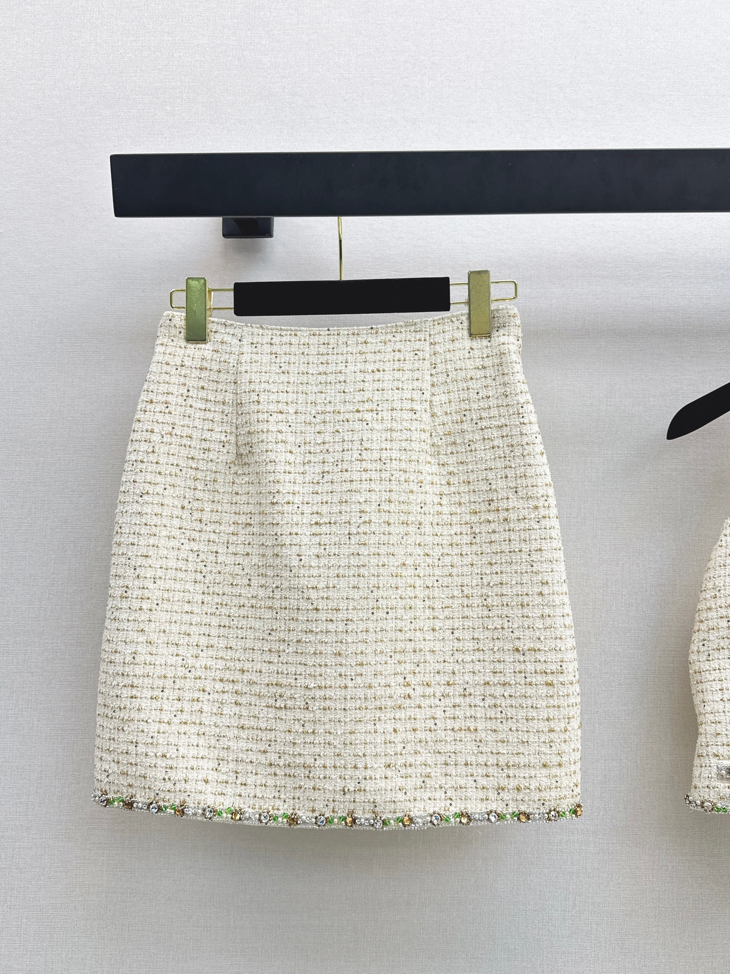 Chan 26ss weed rhinestone skirts