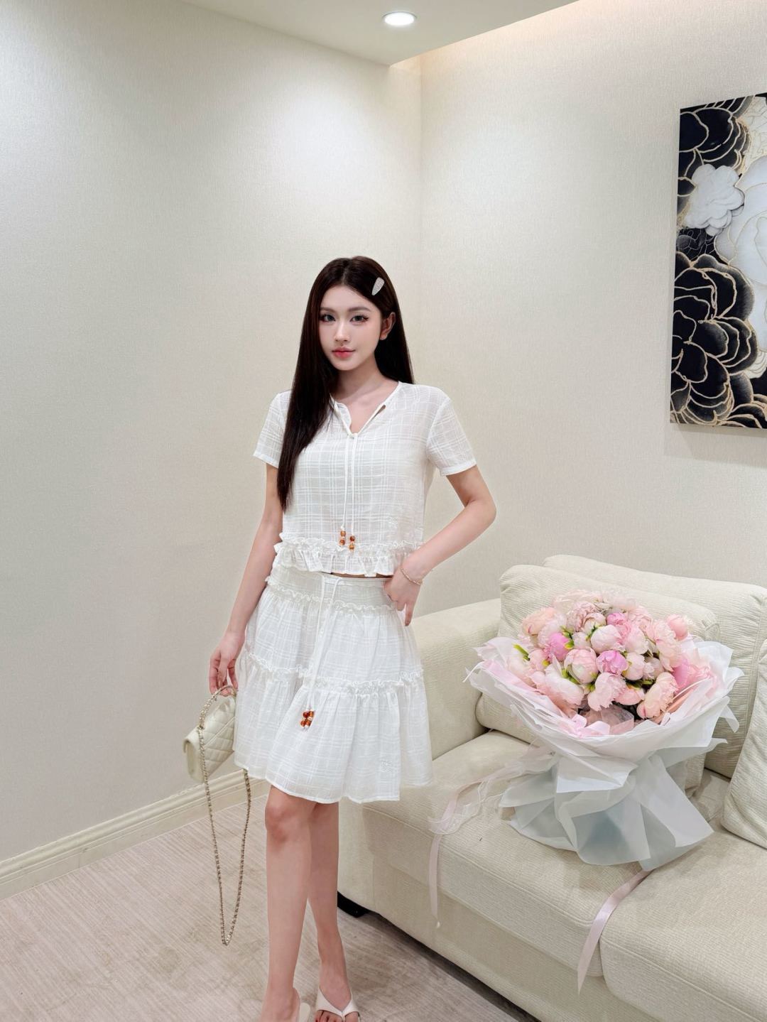 Bur 26ss check shirt skirt set
