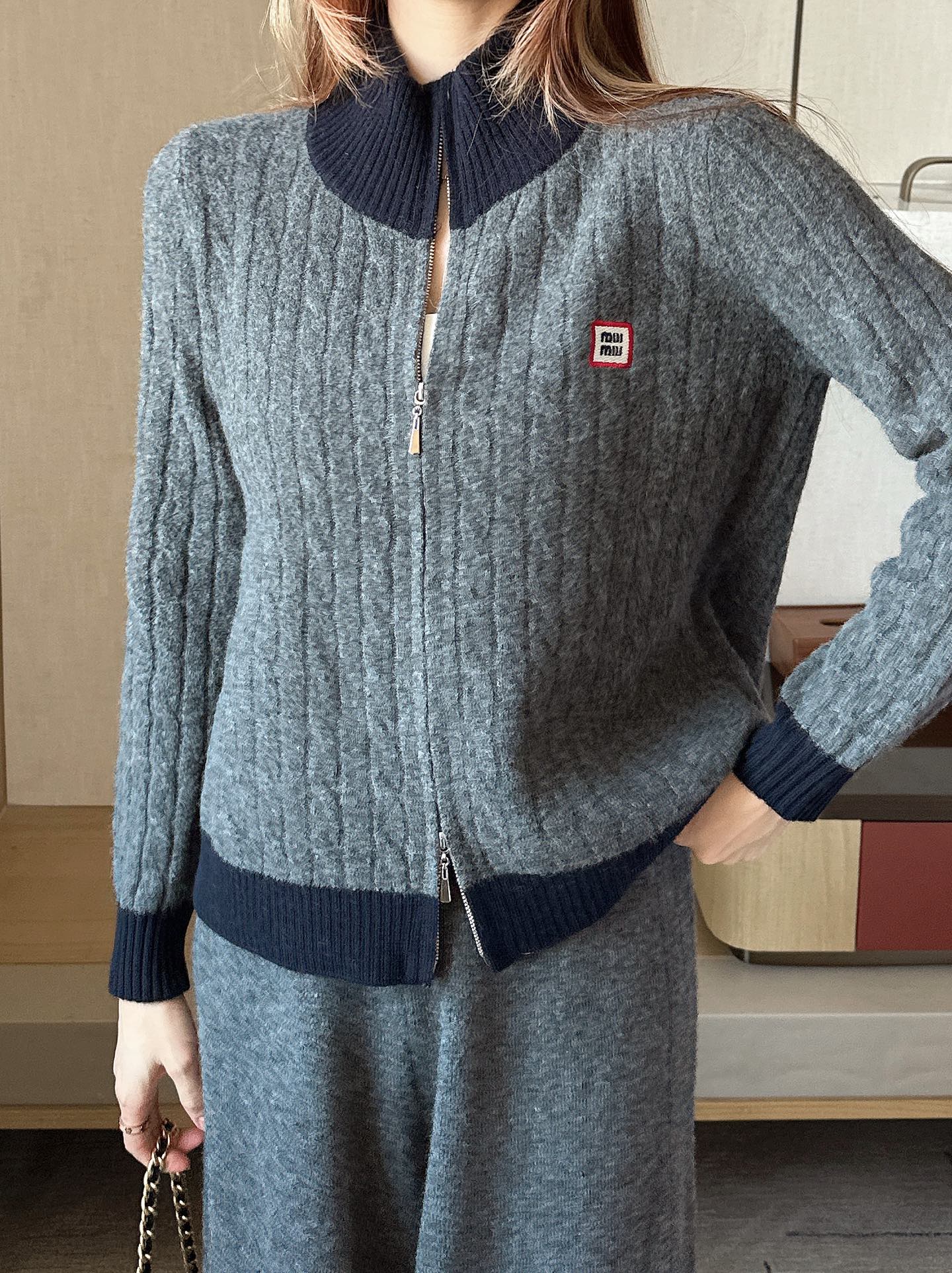 Miu 25fw wool cardigan +wide pants outfit sets