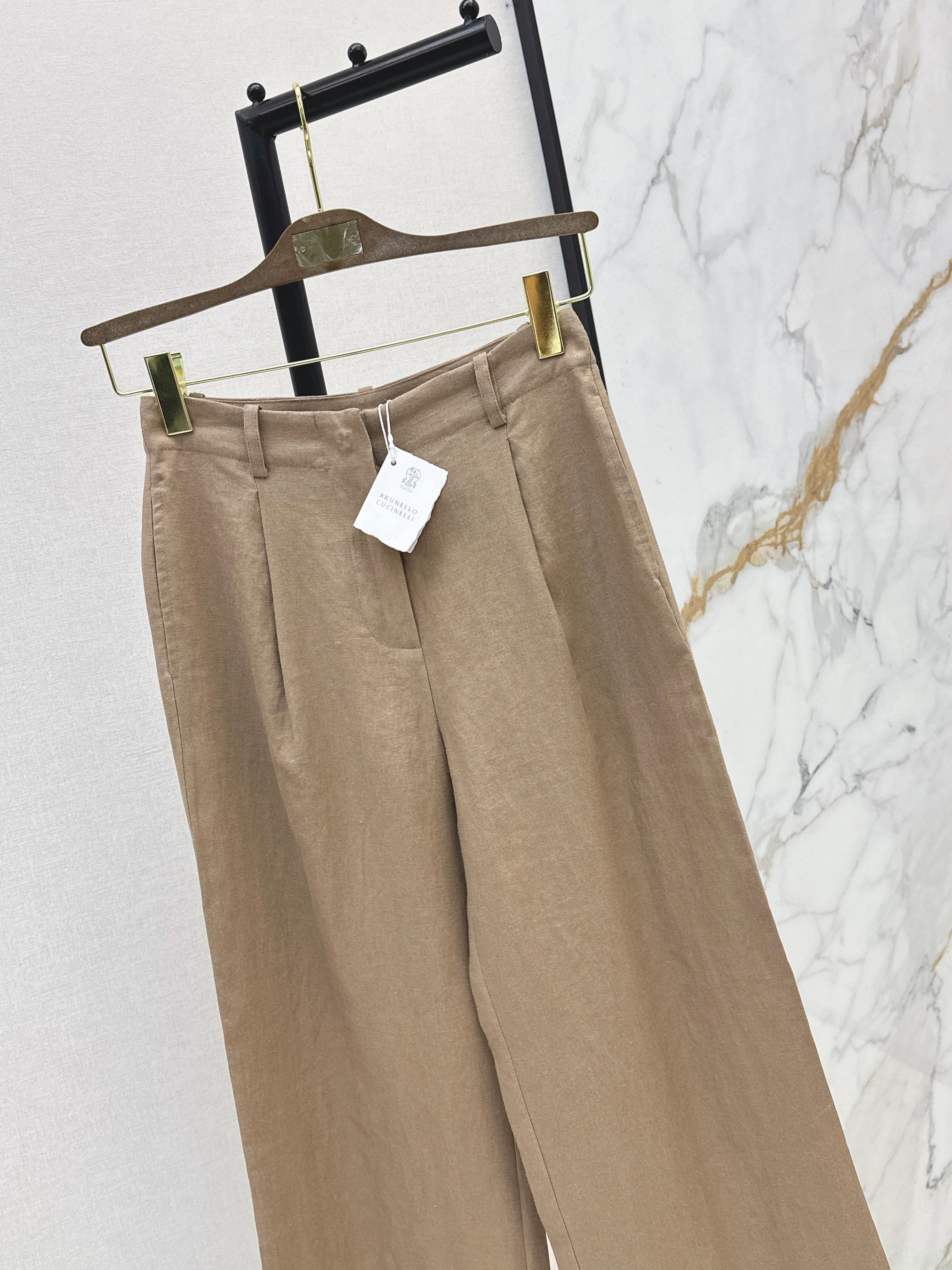 Brunello 26SS High-Waisted Pleated Wide-Leg Pants