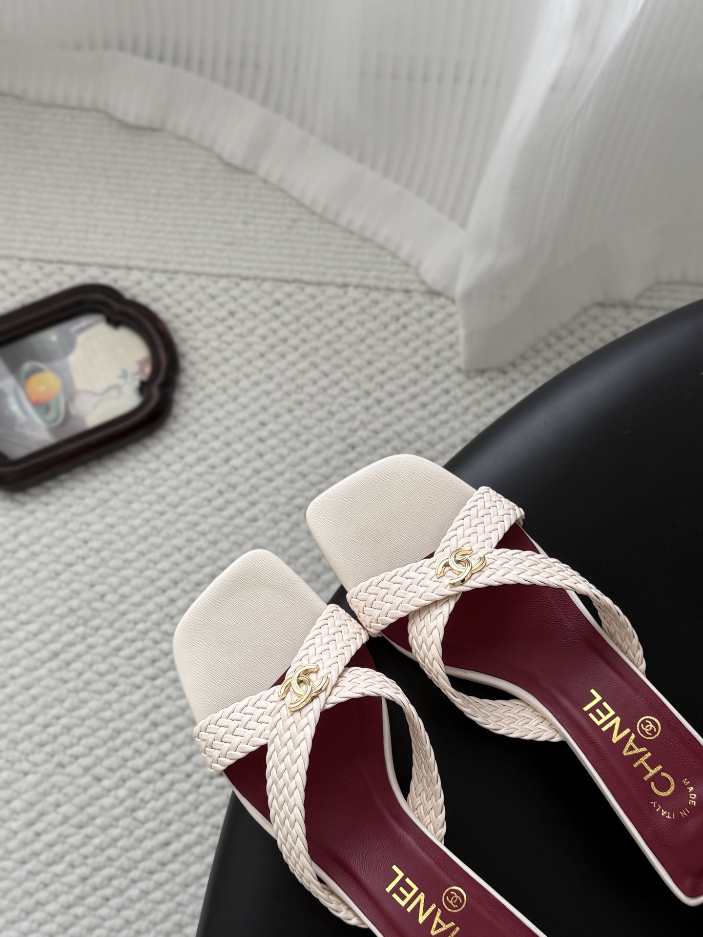 Chan 26ss cross-strap heeled mule sandals