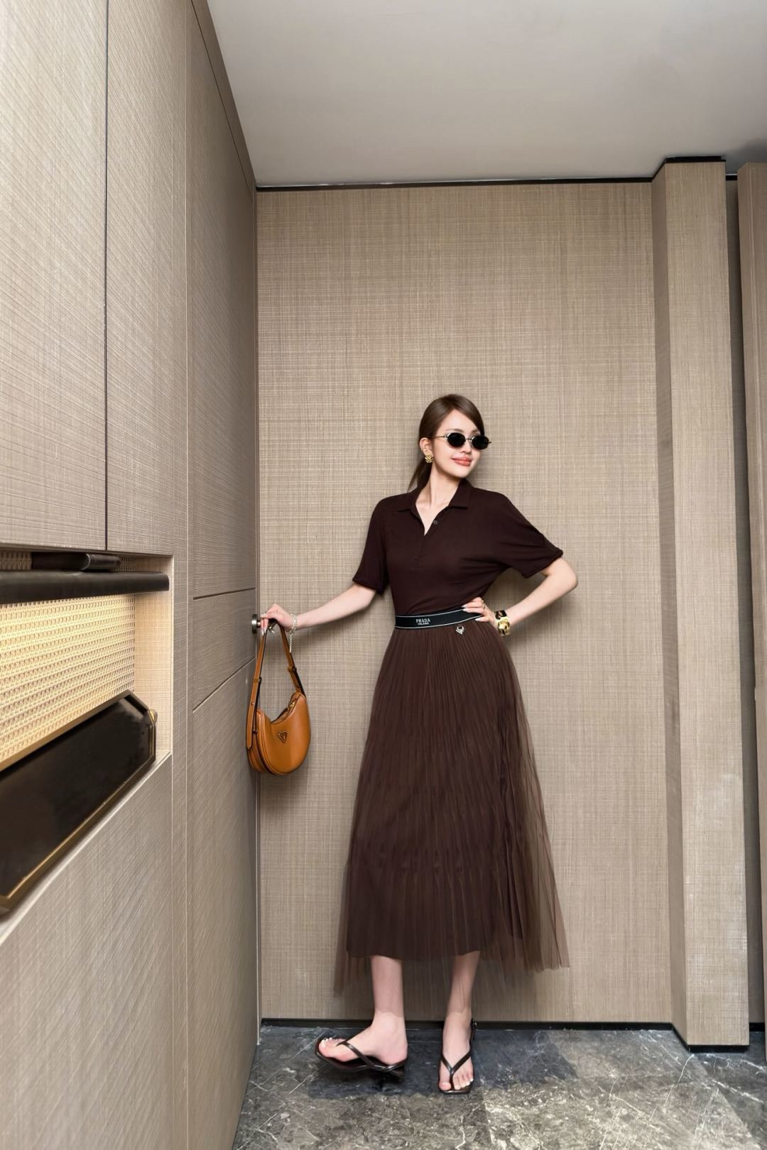 Pra 26SS Pleated Tulle Midi Skirt