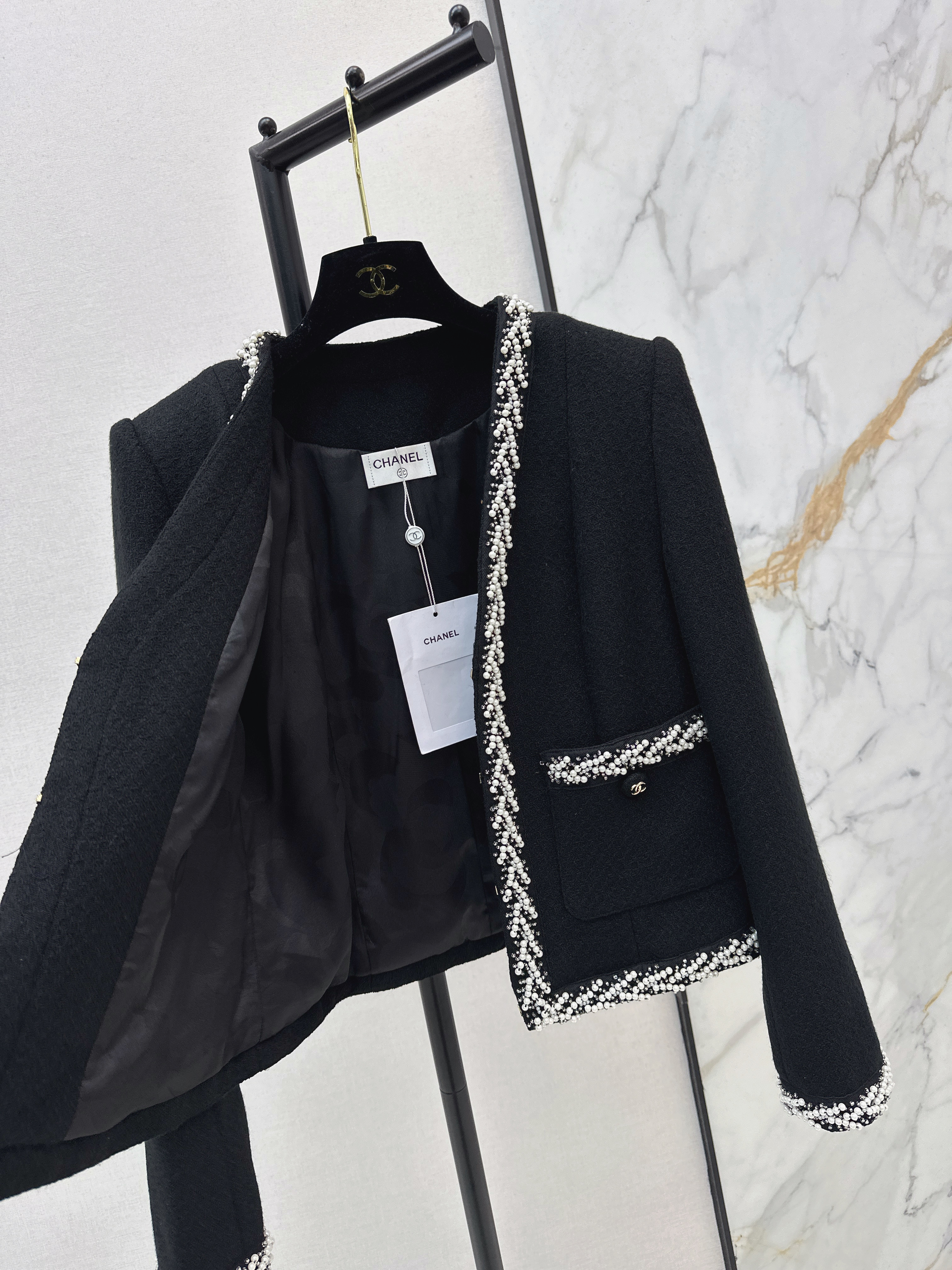 Chan 26ss beading woven jacket