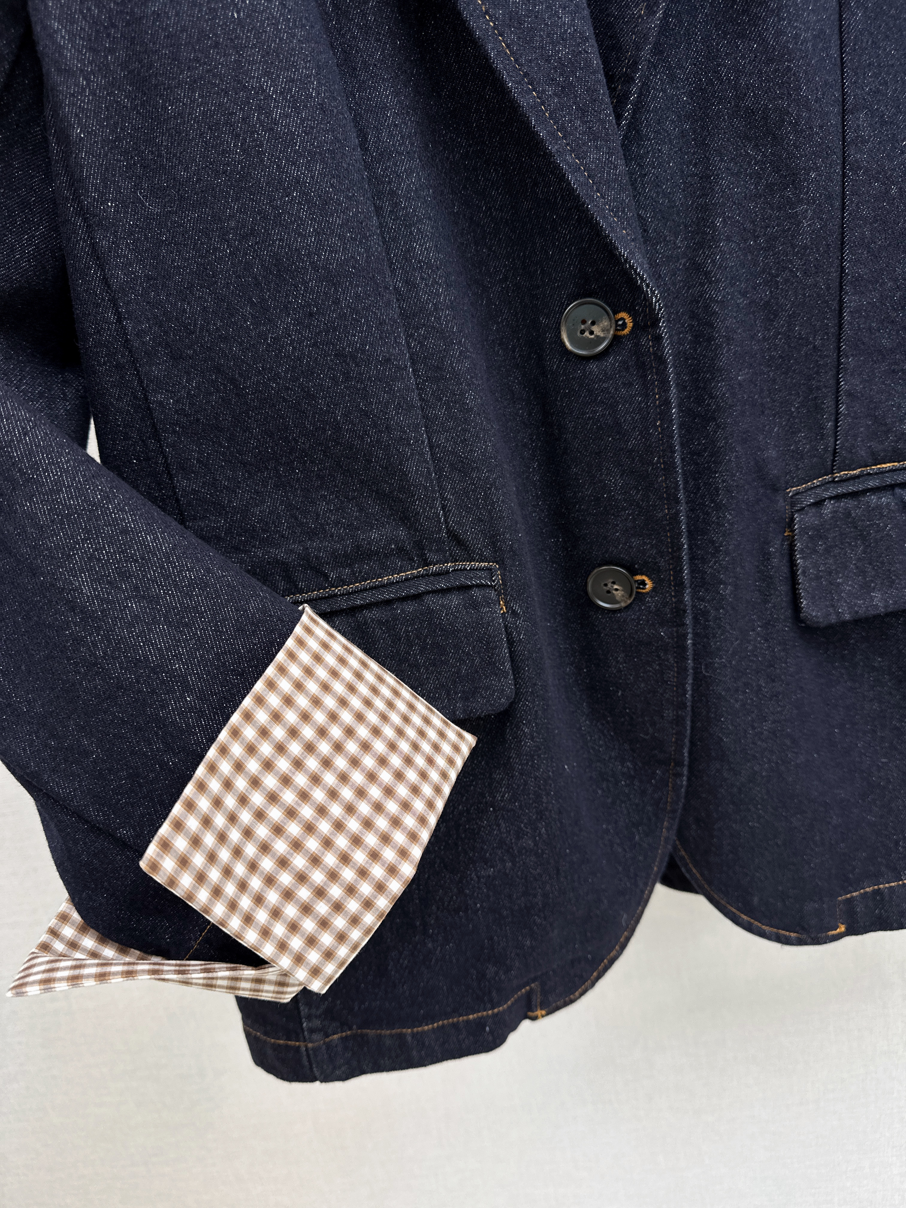Brun 26ss check contract denim blazer