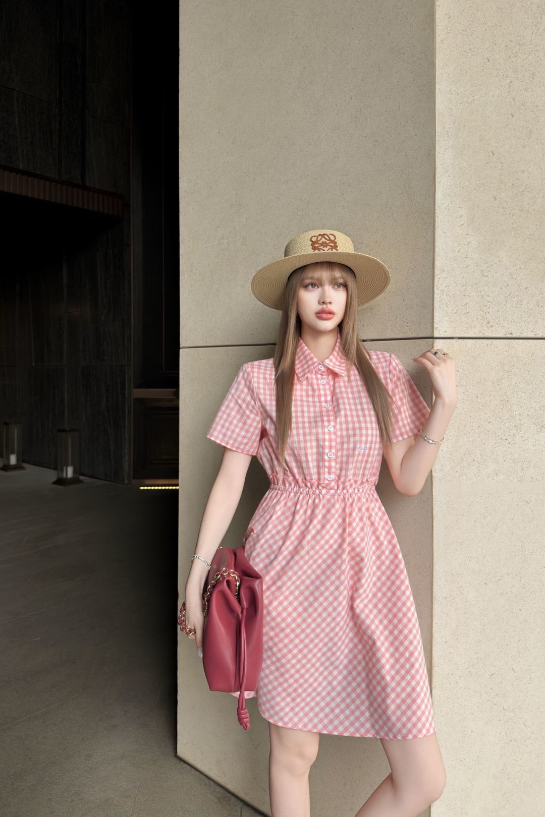 Loe 26ss check shirt dress