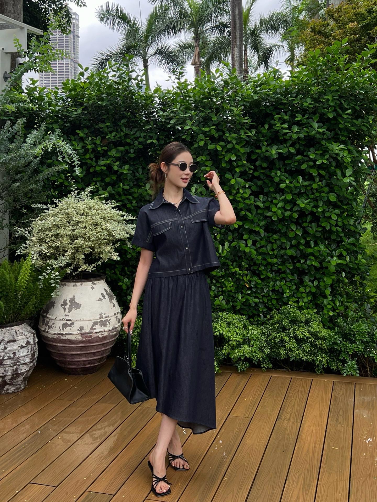 Brun 26ss denim shirt skirt set