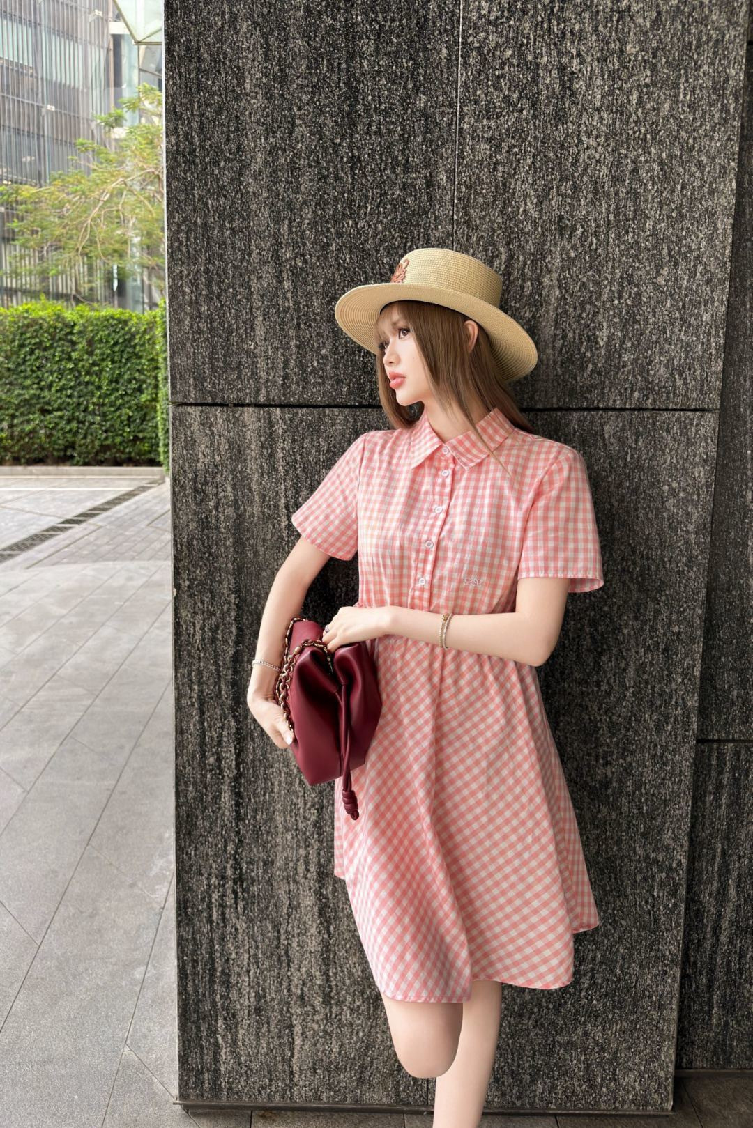 Loe 26ss check shirt dress