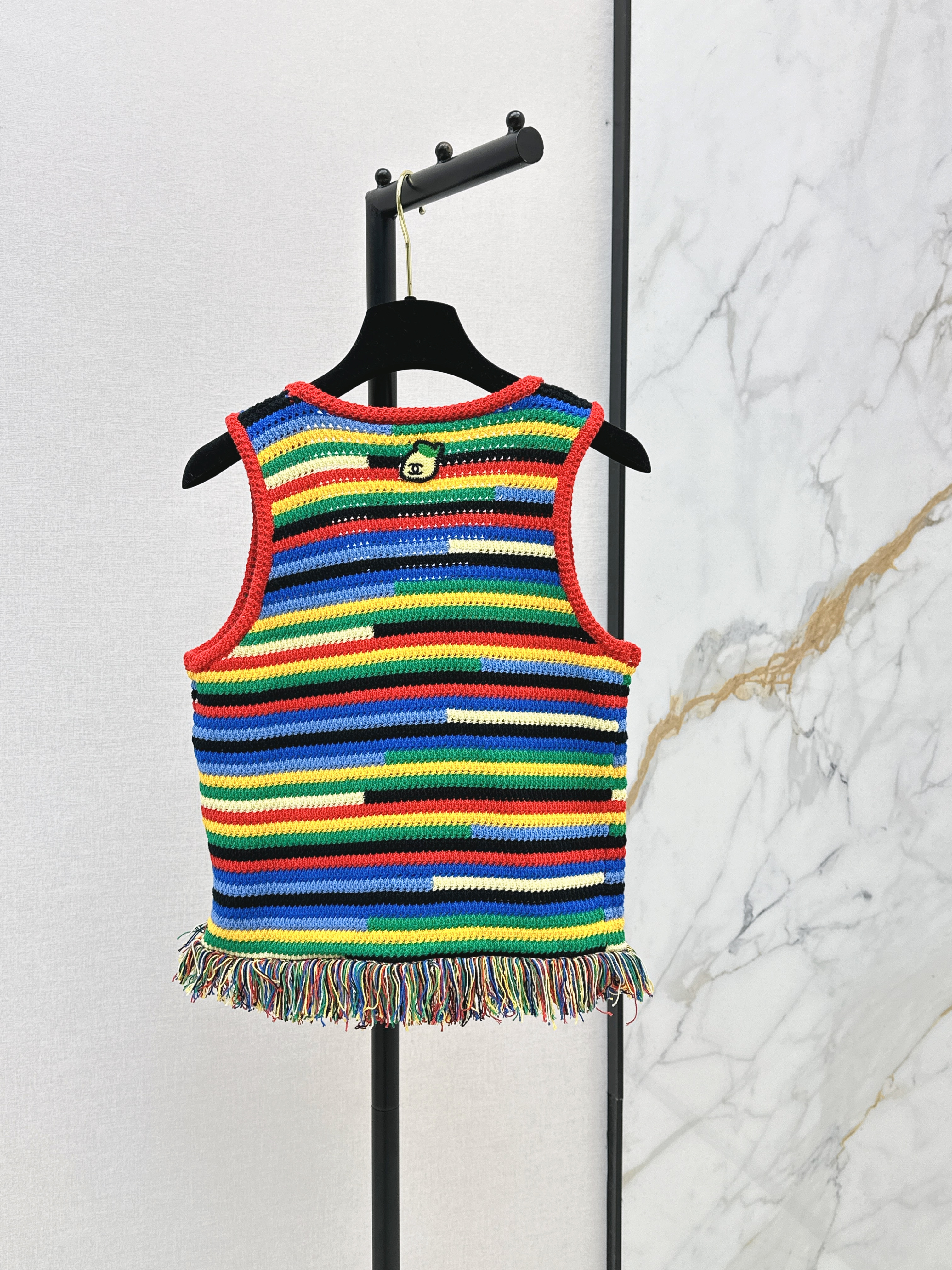 Chan 26SS Striped Crochet Knit Tank Top