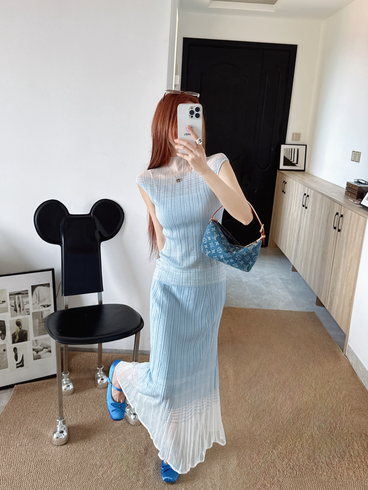 Chan 26ss sleeveless knit vest skirt set