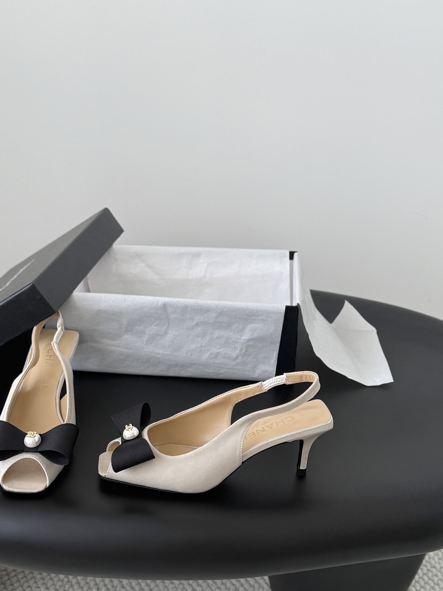 Chan 26K peep toe slingback heels