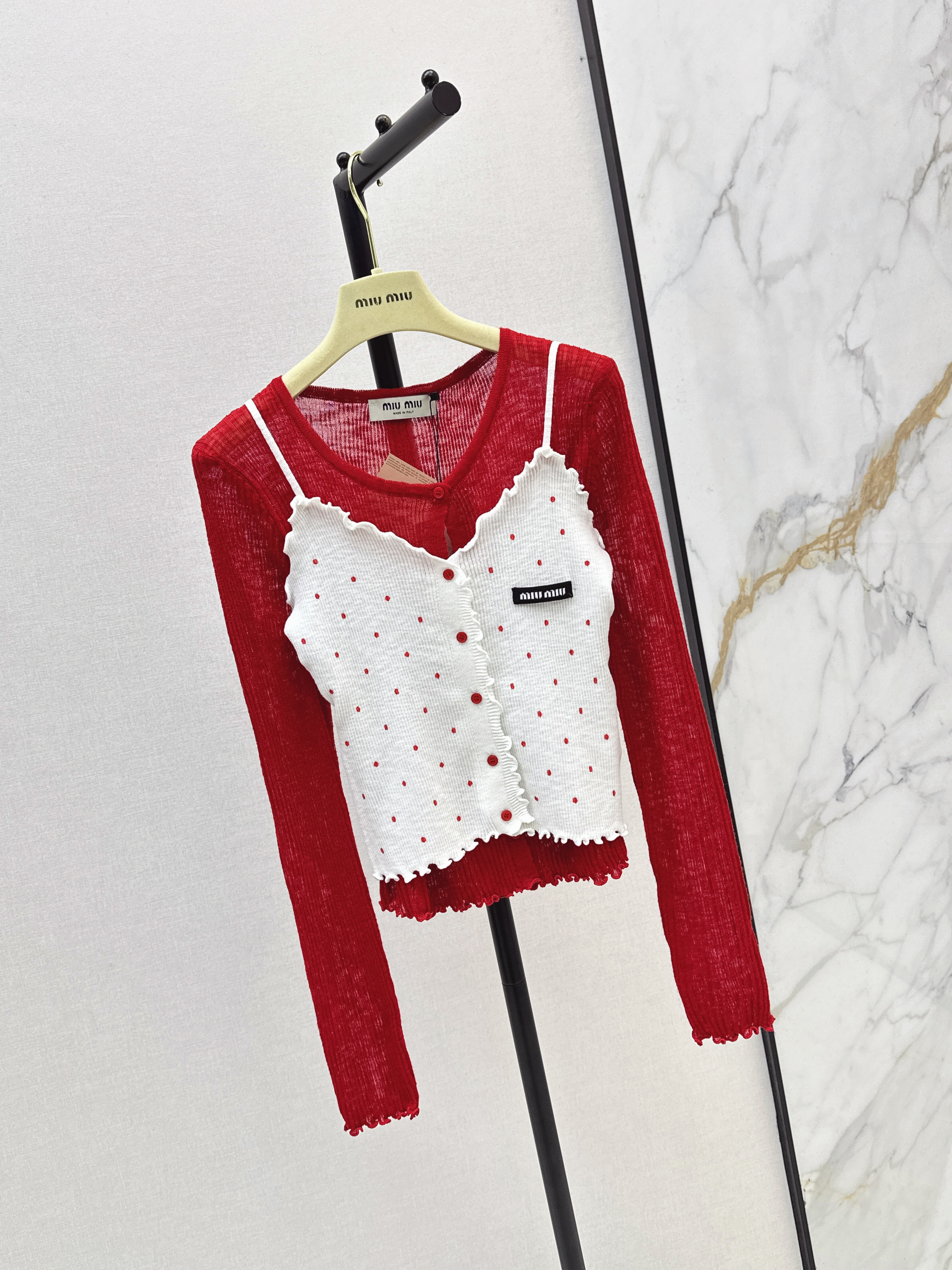 Miu 26SS Polka Dot Camisole and Cardigan Set