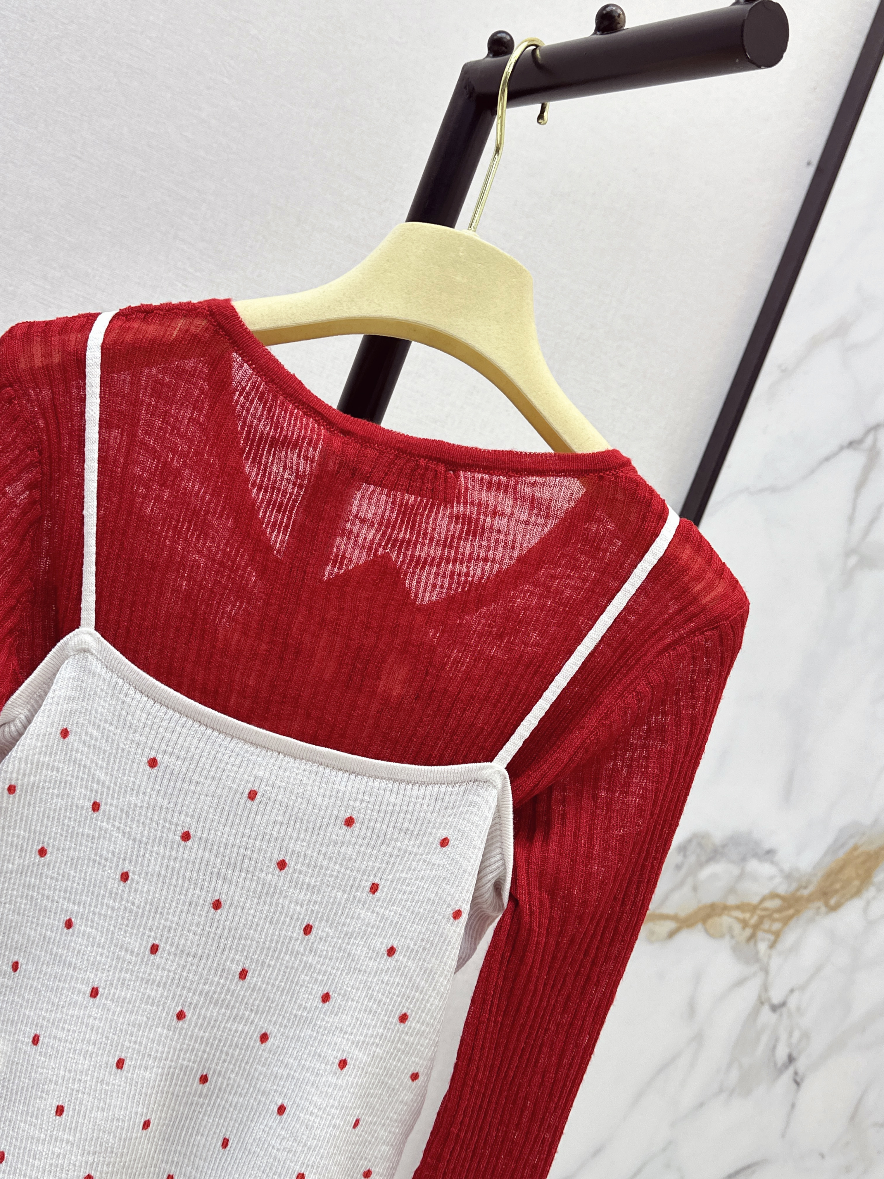 Miu 26SS Polka Dot Camisole and Cardigan Set